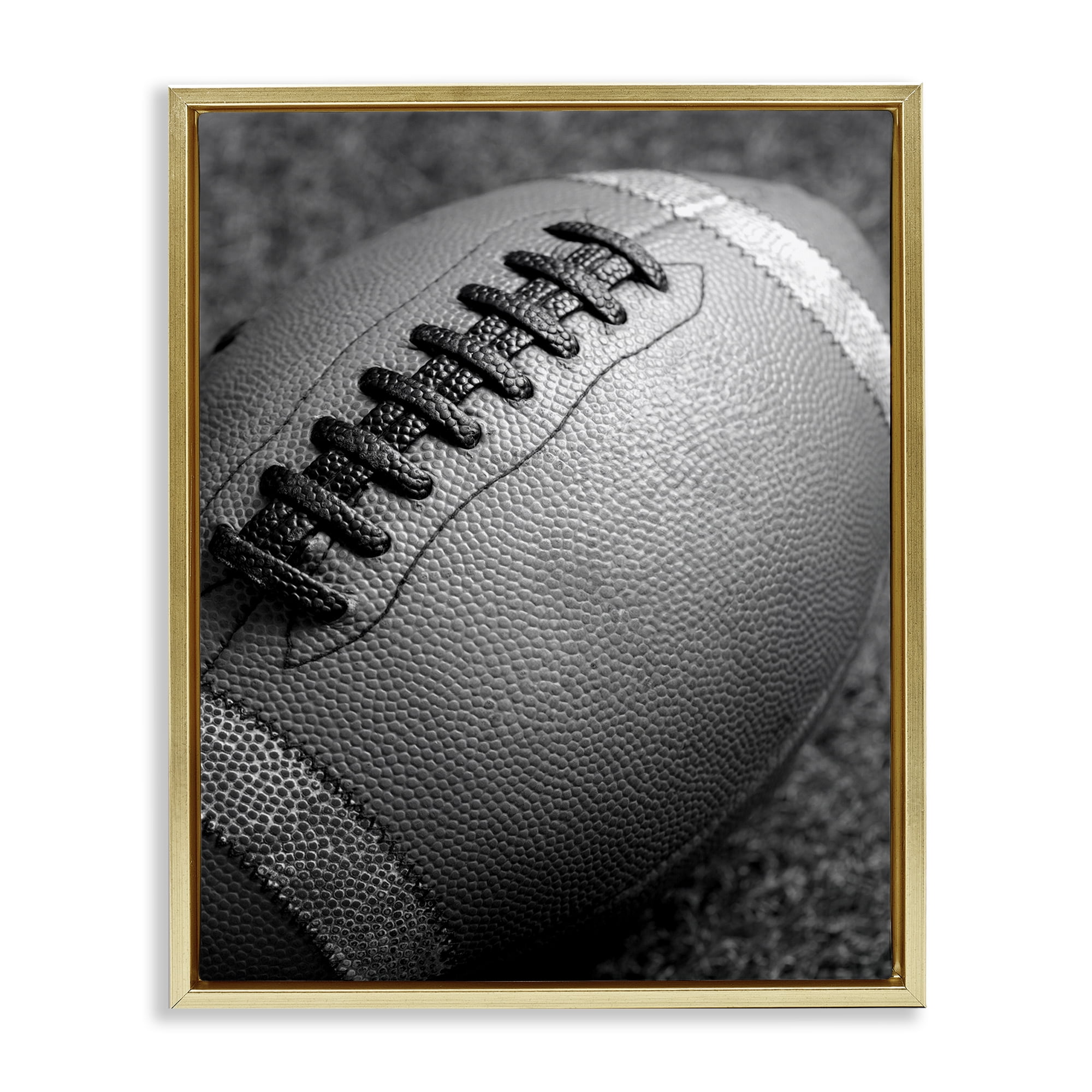 Stupell Industries Close Up Football Sports Photography Gold Floater Framed Canvas Art Print Wall Art, 17 x 21