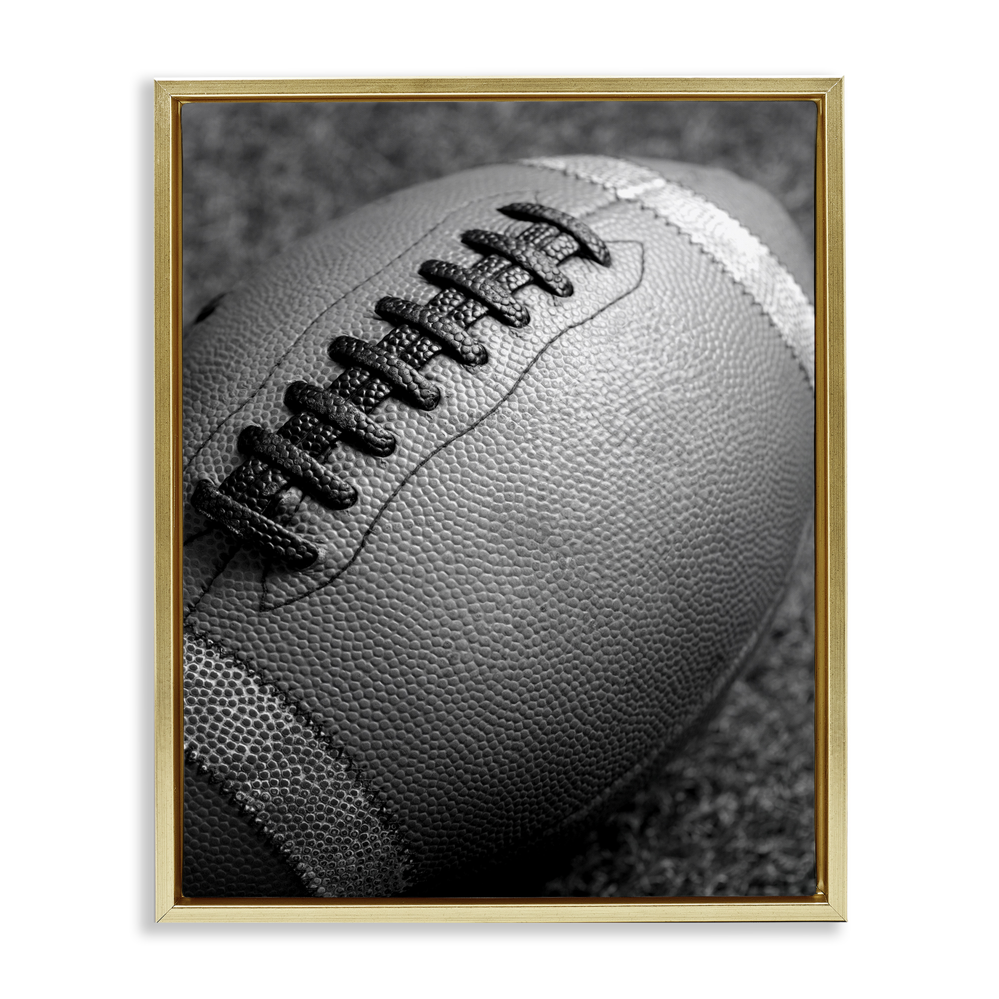 Stupell Industries Close Up Football Sports Photography Gold Floater Framed Canvas Art Print Wall Art, 25 x 31