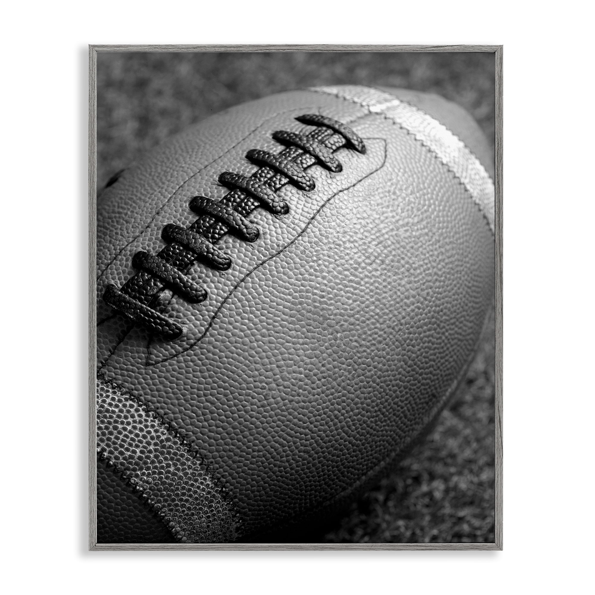 Stupell Industries Close Up Football Sports Photography Gray Framed Art Print Wall Art, 24 x 30