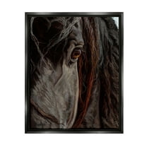 Stupell Industries Close Up Horse Portrait Animals & Insects Painting Black Floater Framed Art Print Wall Art, 17 x 21