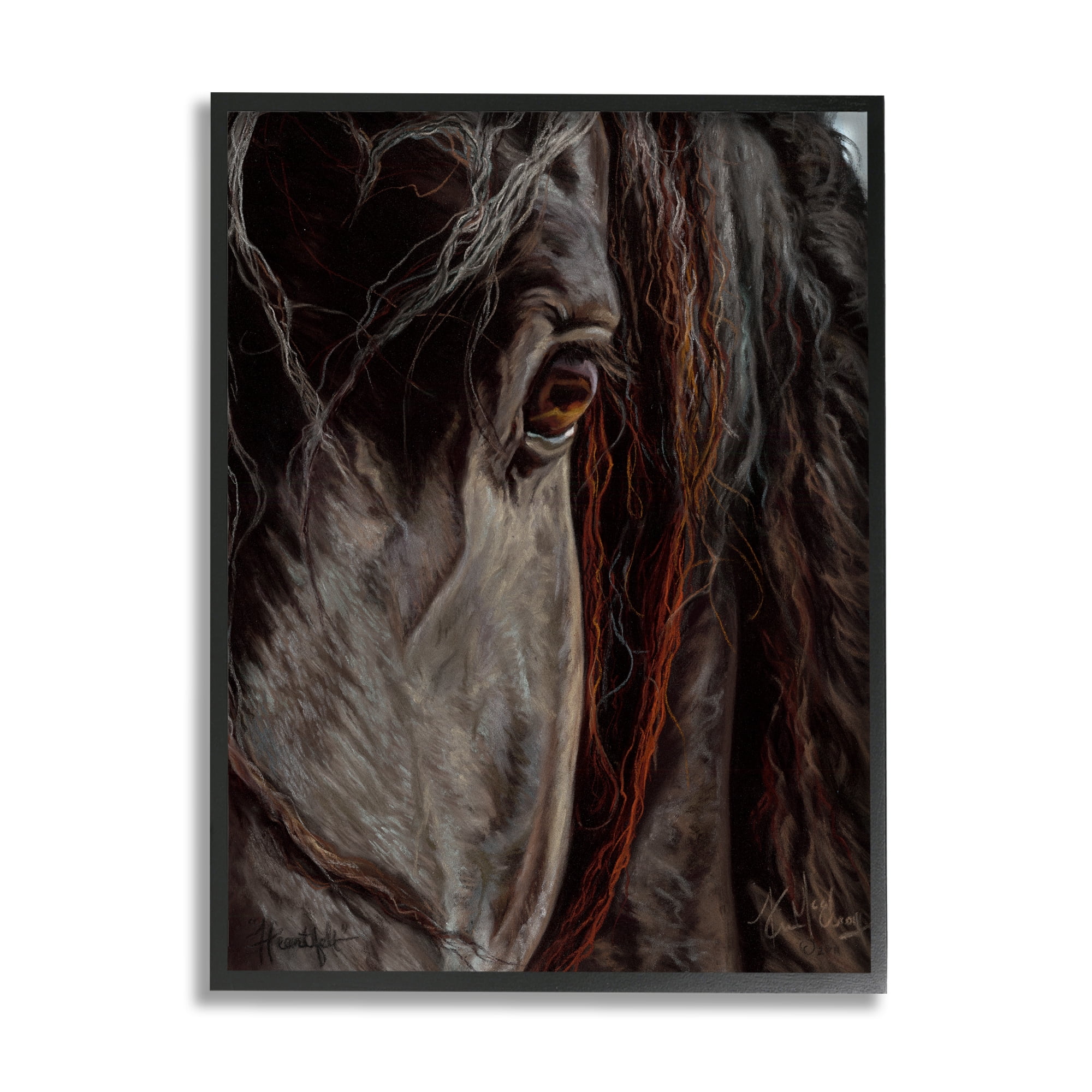 Stupell Industries Close Up Horse Portrait Animals & Insects Painting Black Framed Art Print Wall Art, 24 x 30