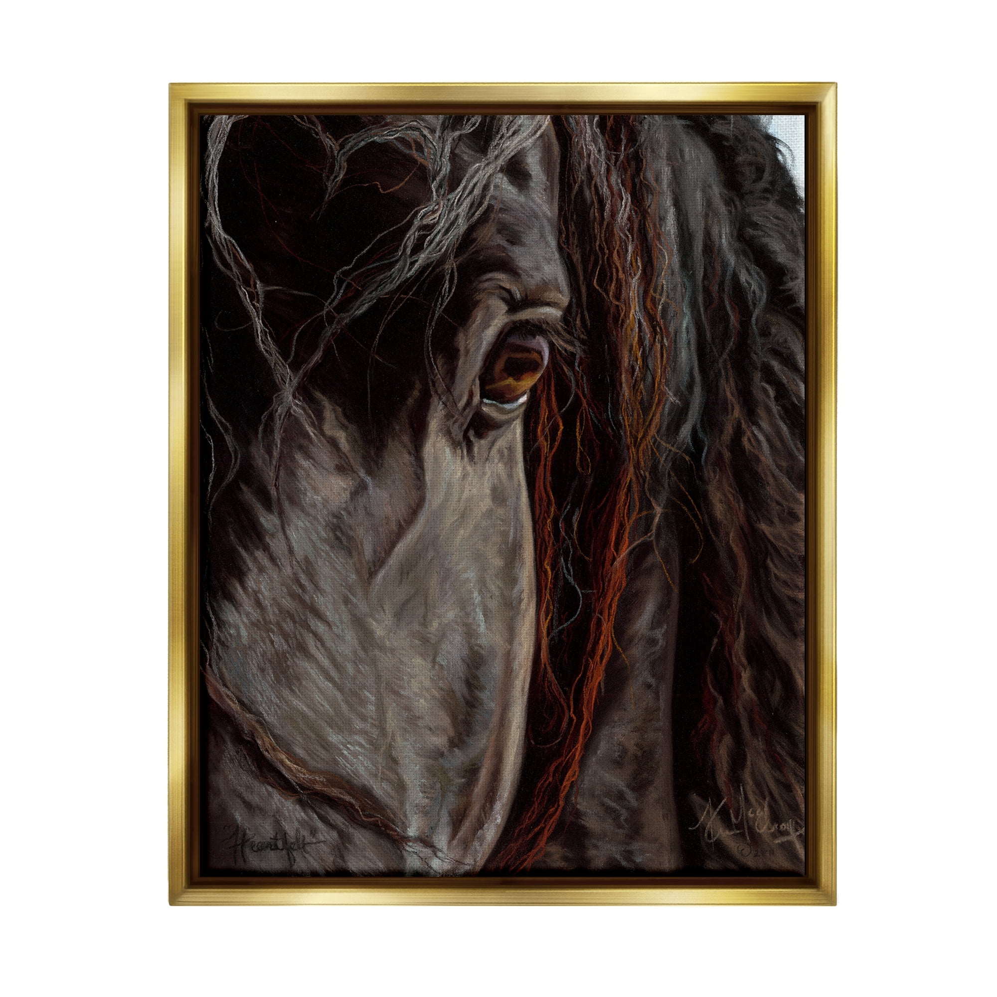 Stupell Industries Close Up Horse Portrait Animals & Insects Painting Gold Floater Framed Art Print Wall Art, 25 x 31
