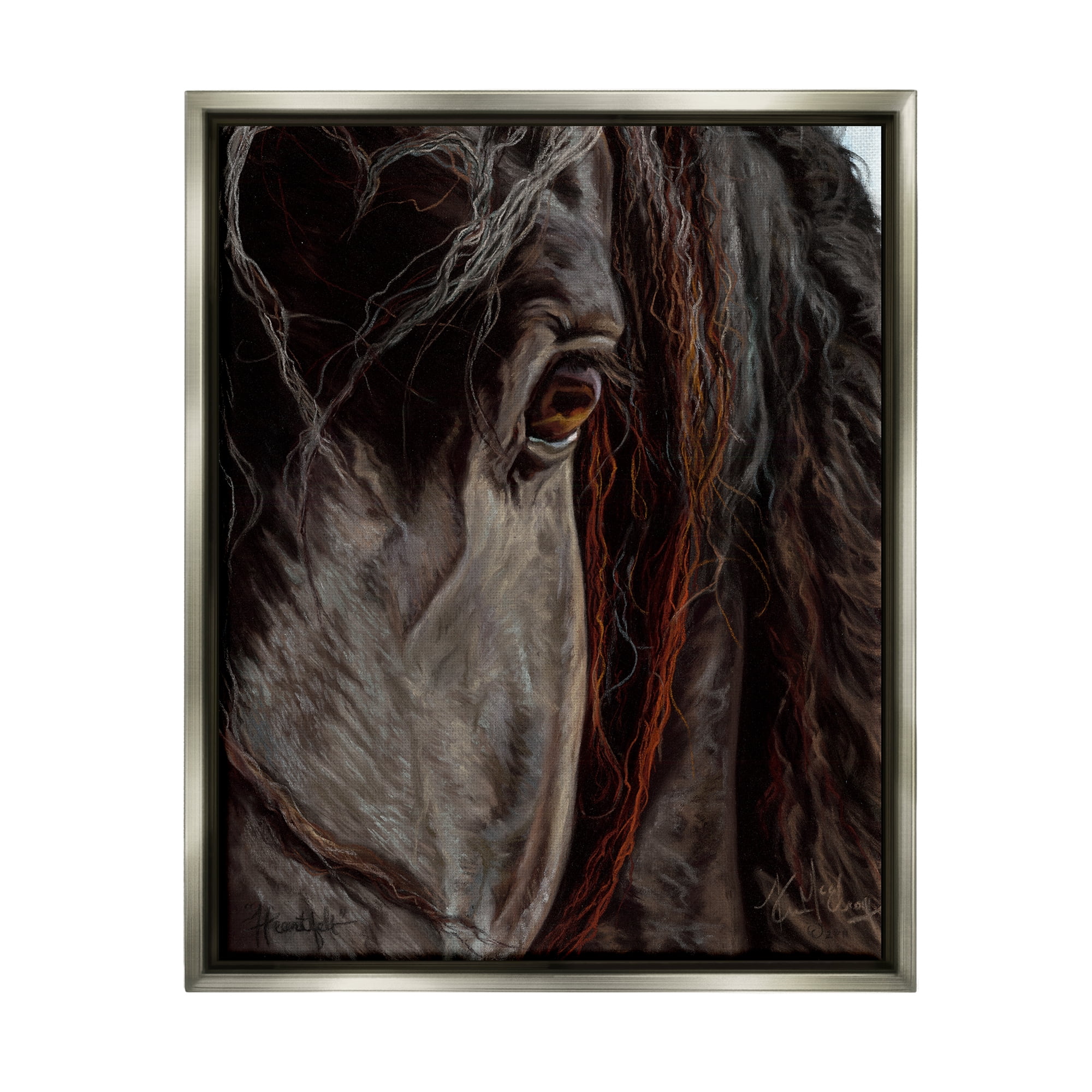 Stupell Industries Close Up Horse Portrait Animals & Insects Painting Gray Floater Framed Art Print Wall Art, 25 x 31