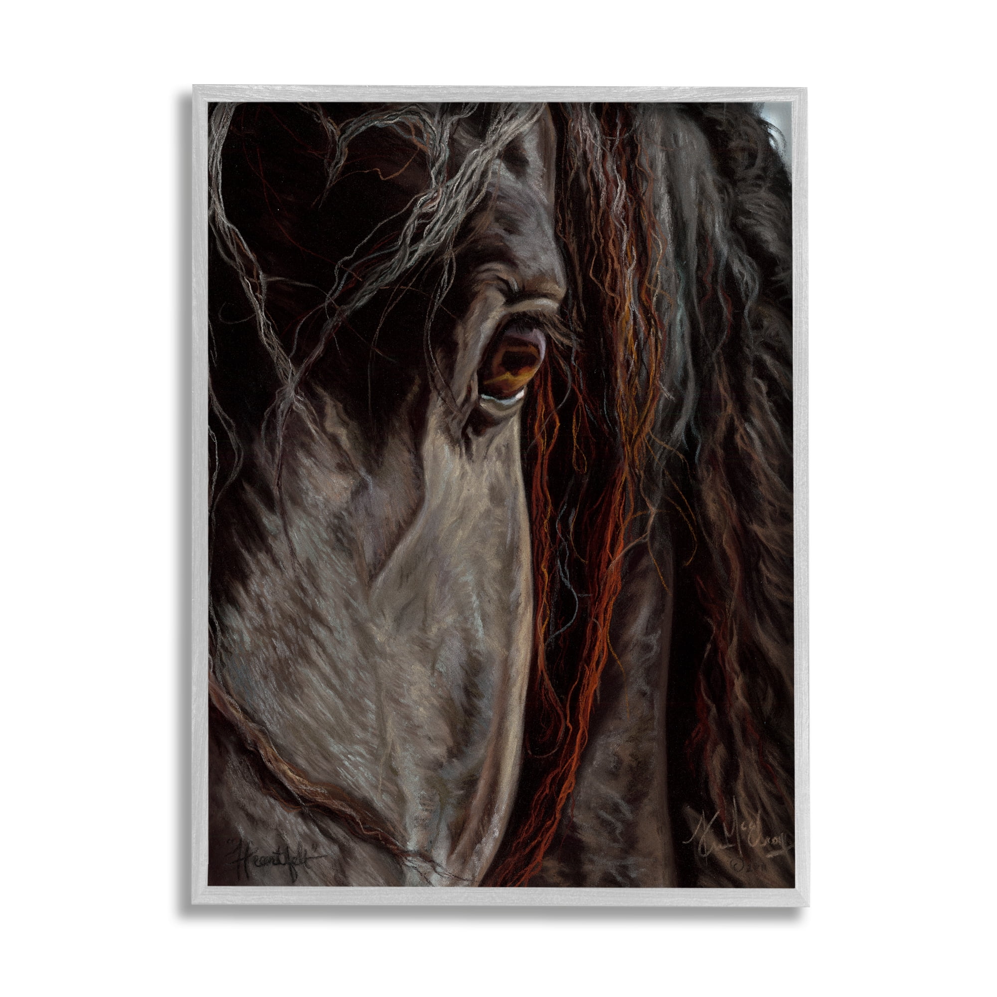 Stupell Industries Close Up Horse Portrait Animals & Insects Painting Gray Framed Art Print Wall Art, 11 x 14