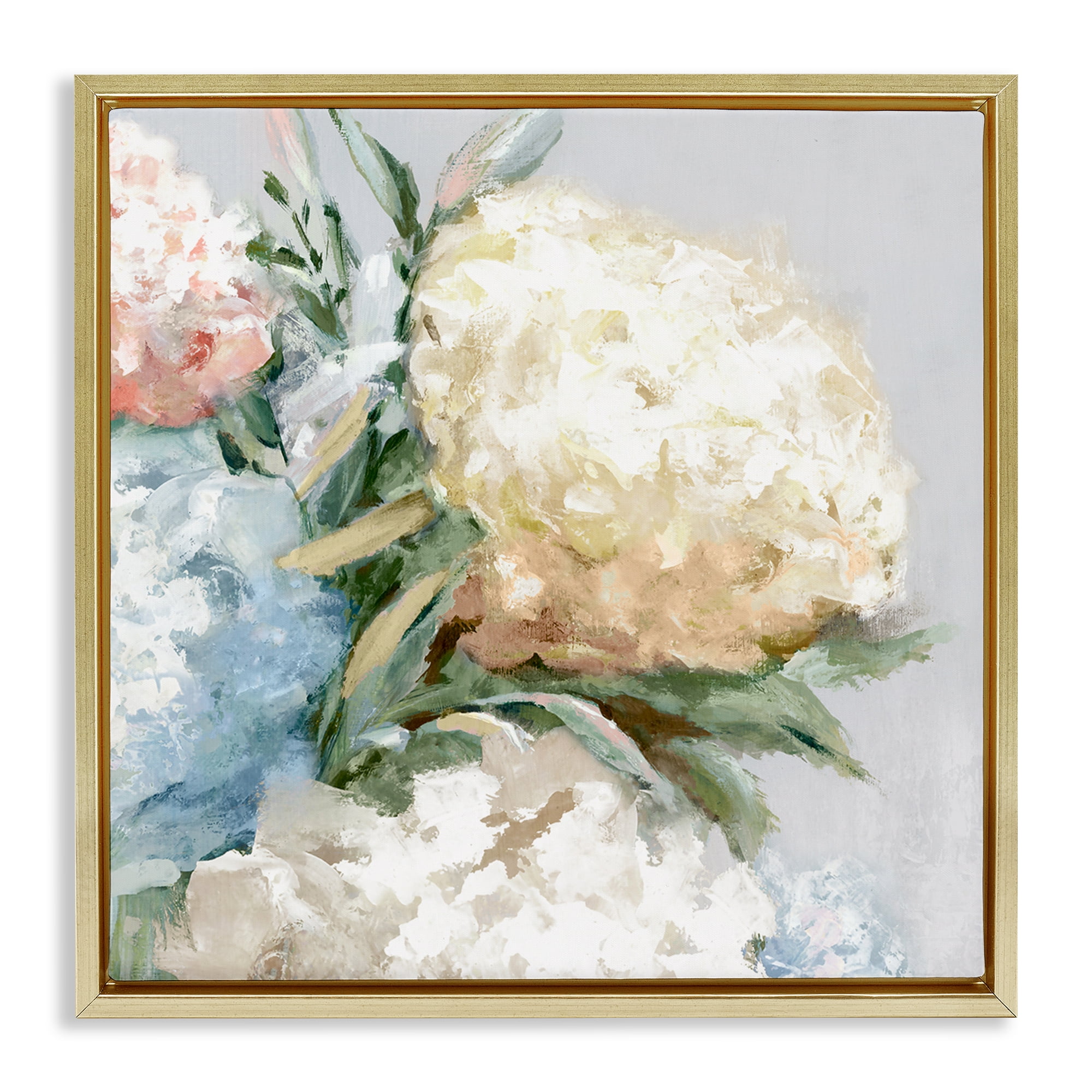 Stupell Industries Close Up Hydrangea Blossom Plants & Flowers Painting Gold Floater Framed Canvas Art Print Wall Art, 18 x 18