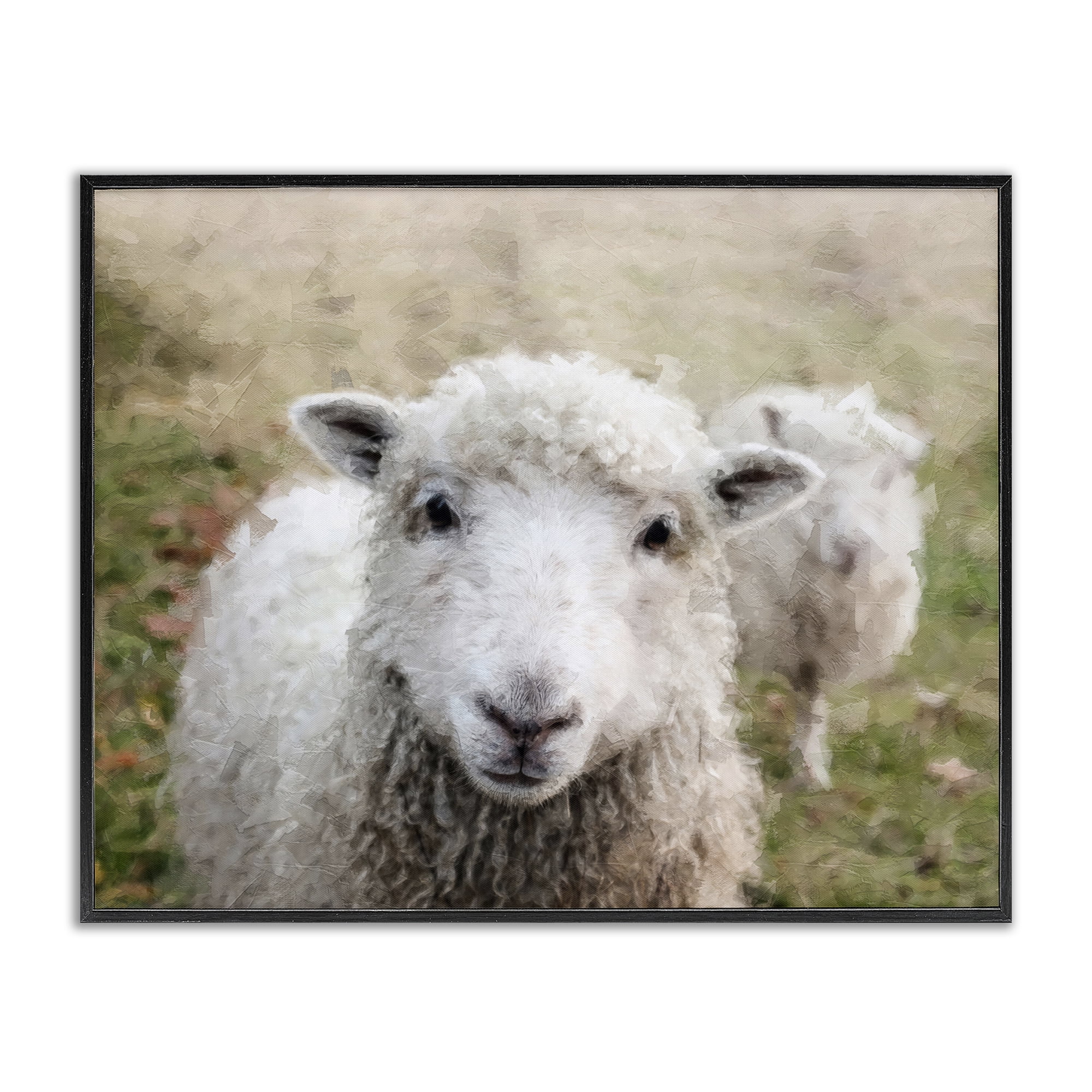 Stupell Industries Close Up Sheep Gaze Animals & Insects Painting Black Framed Art Print Wall Art, 14 x 11