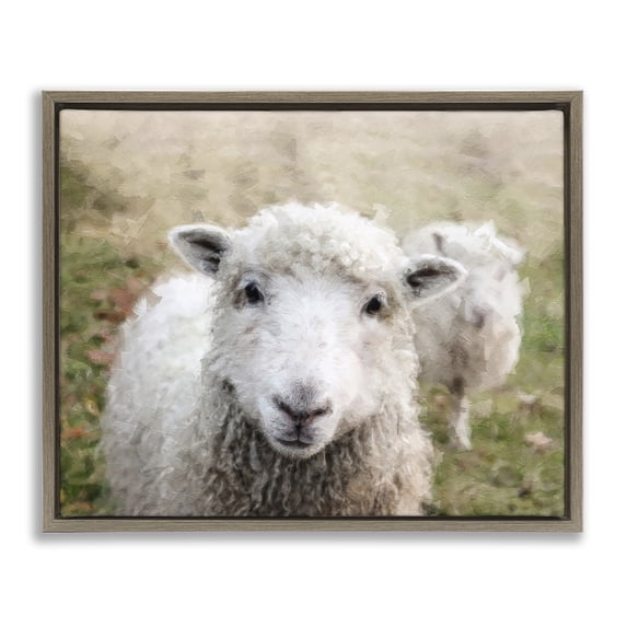 Stupell Industries Close Up Sheep Gaze Animals & Insects Painting Brown Floater Framed Canvas Art Print Wall Art, 31 x 25