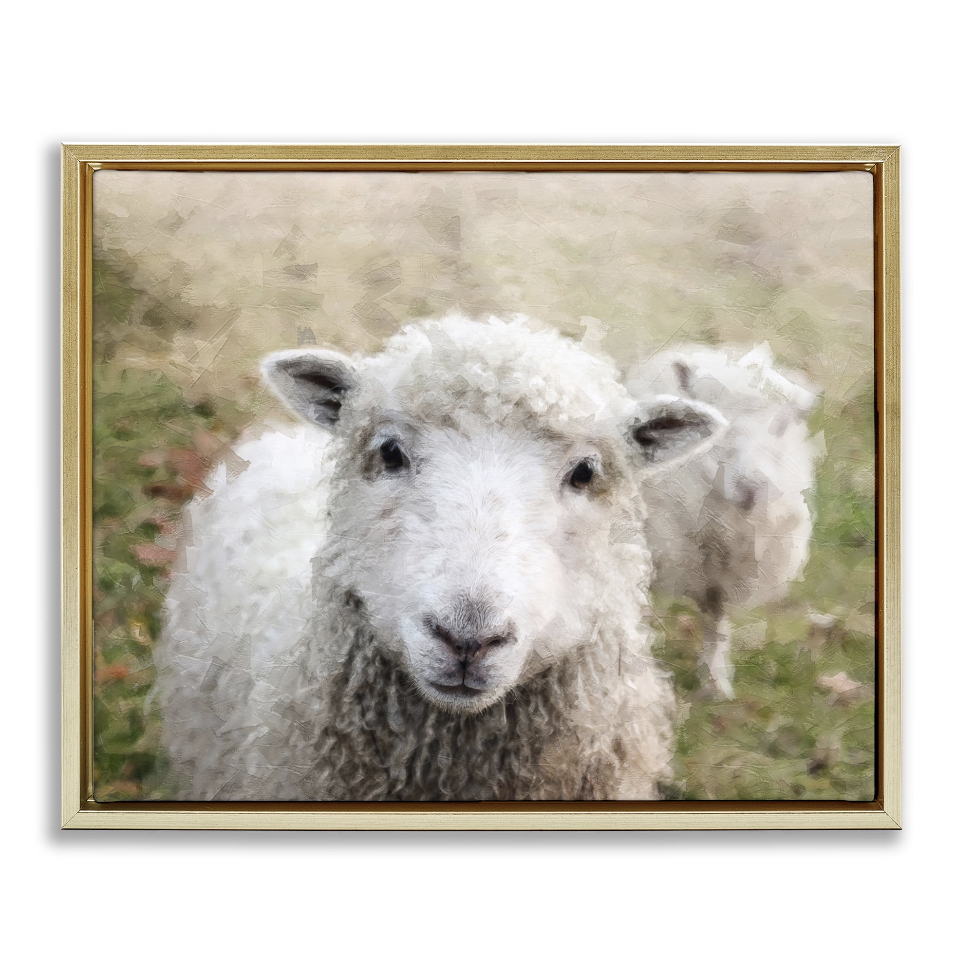 Stupell Industries Close Up Sheep Gaze Animals & Insects Painting Gold Floater Framed Canvas Art Print Wall Art, 21 x 17