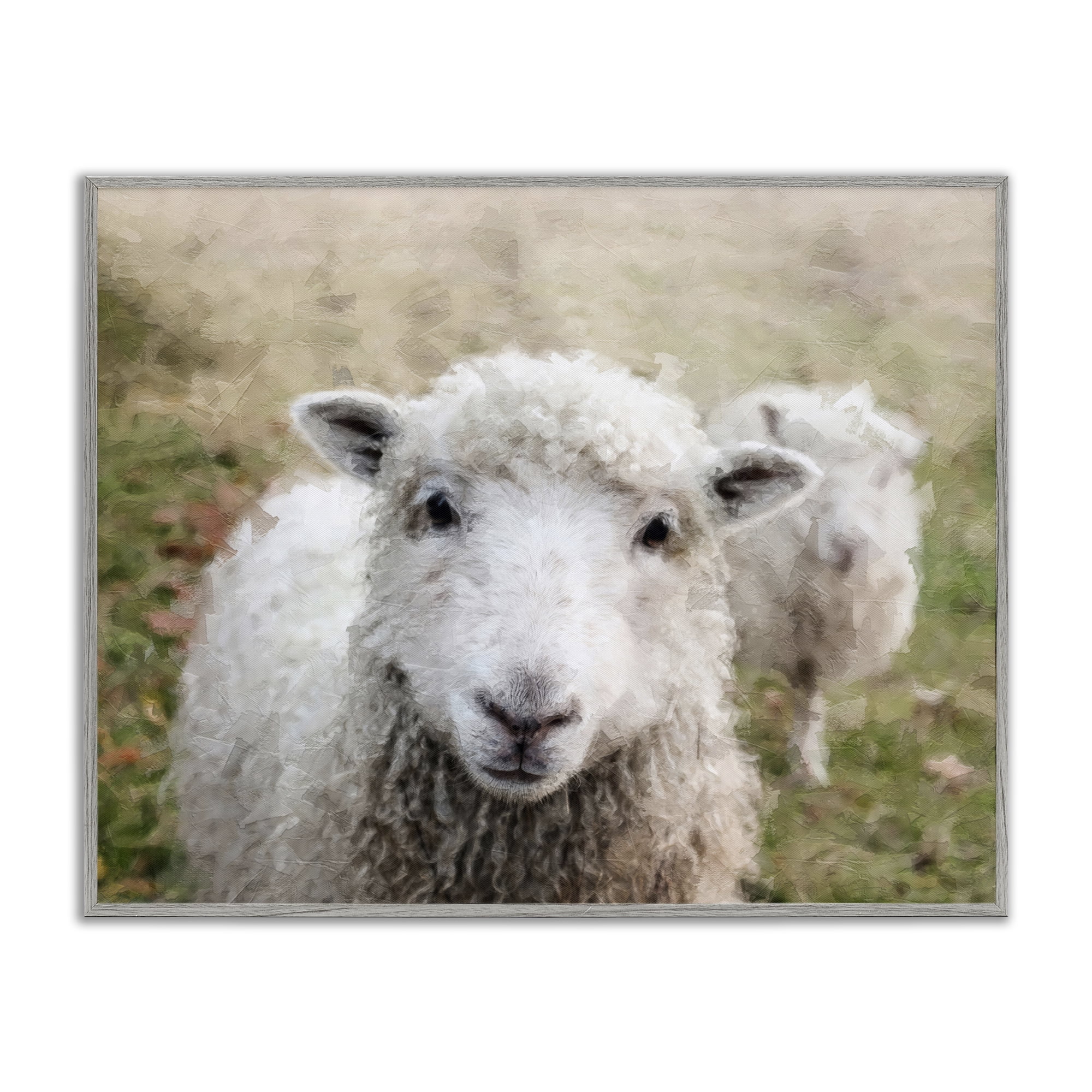 Stupell Industries Close Up Sheep Gaze Animals & Insects Painting Gray Framed Art Print Wall Art, 30 x 24