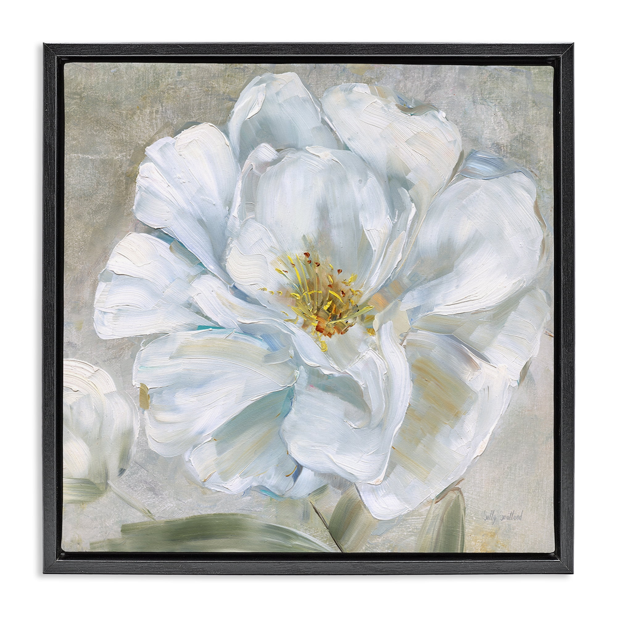 Stupell Industries Close Up White Bloom Plants & Flowers Painting Black Floater Framed Canvas Art Print Wall Art, 25 x 25