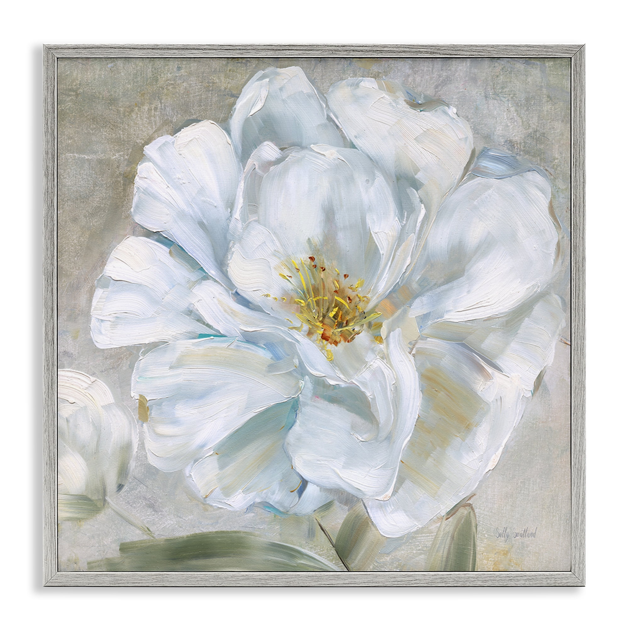 Stupell Industries Close Up White Bloom Plants & Flowers Painting Gray Framed Art Print Wall Art, 12 x 12