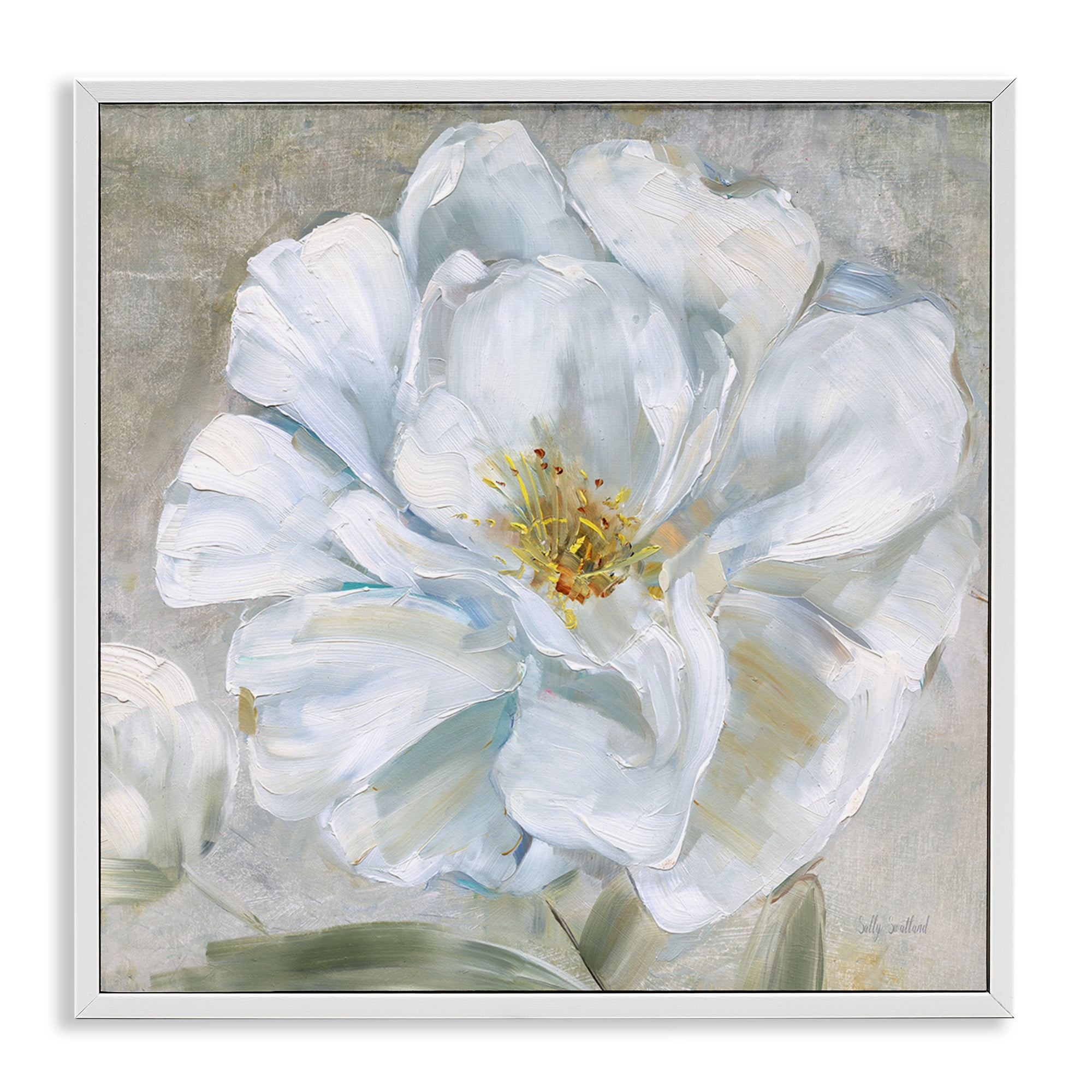 Stupell Industries Close Up White Bloom Plants & Flowers Painting White Framed Art Print Wall Art, 12 x 12