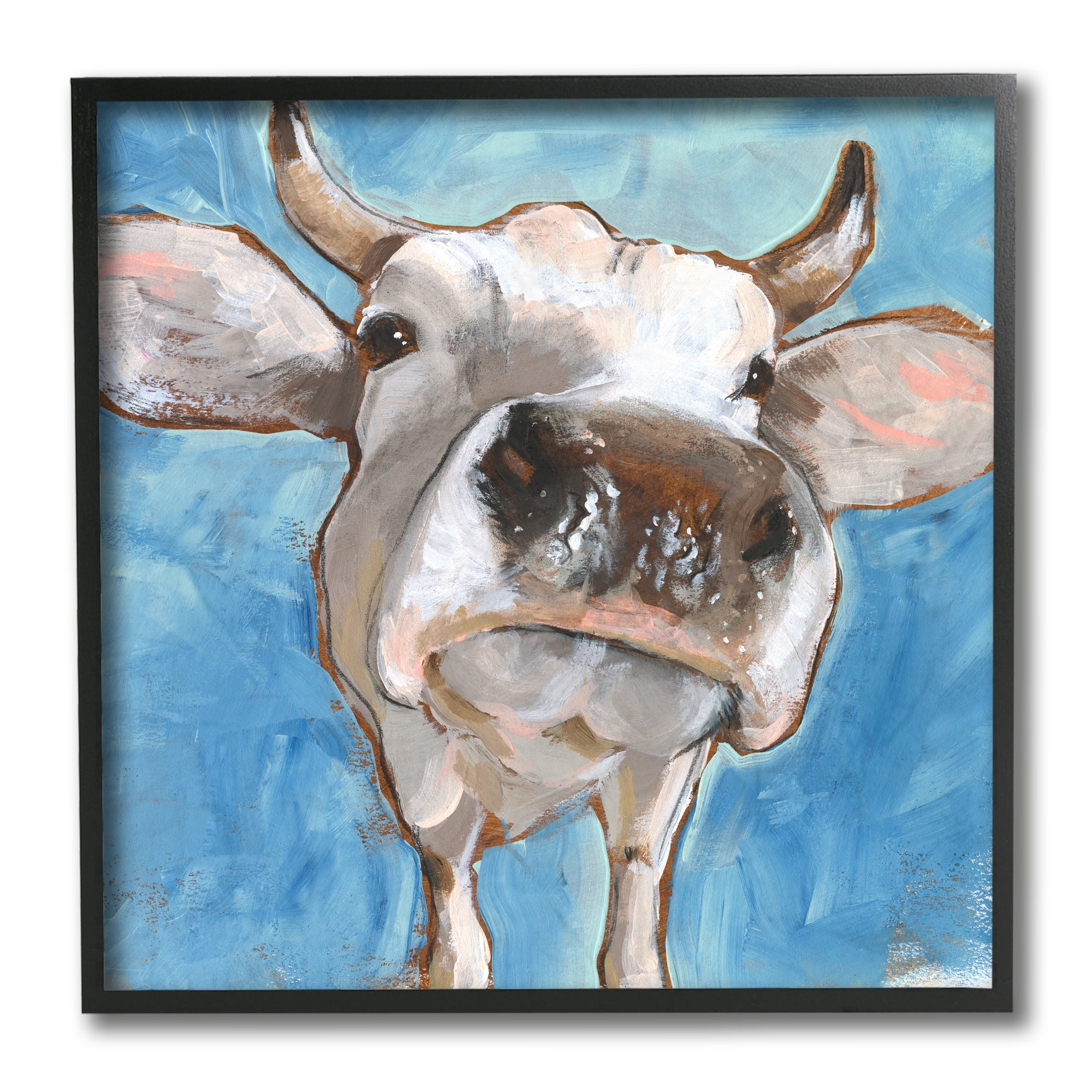 Stupell Industries Close Up White Cattle Farm Animal Portrait Black Framed, 12 x 12, Design by Jennifer Paxton Parker