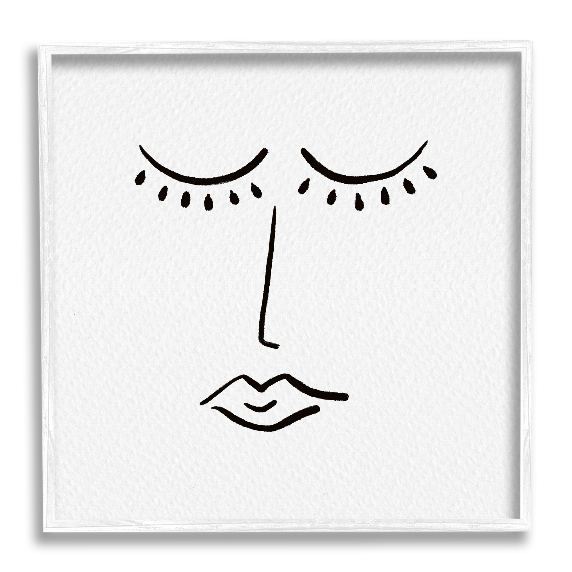 Stupell Industries Closed Eyes Lips Minimal Face Doodle Style Framed Wall Art, 17 x 17, Design by Barry Kite