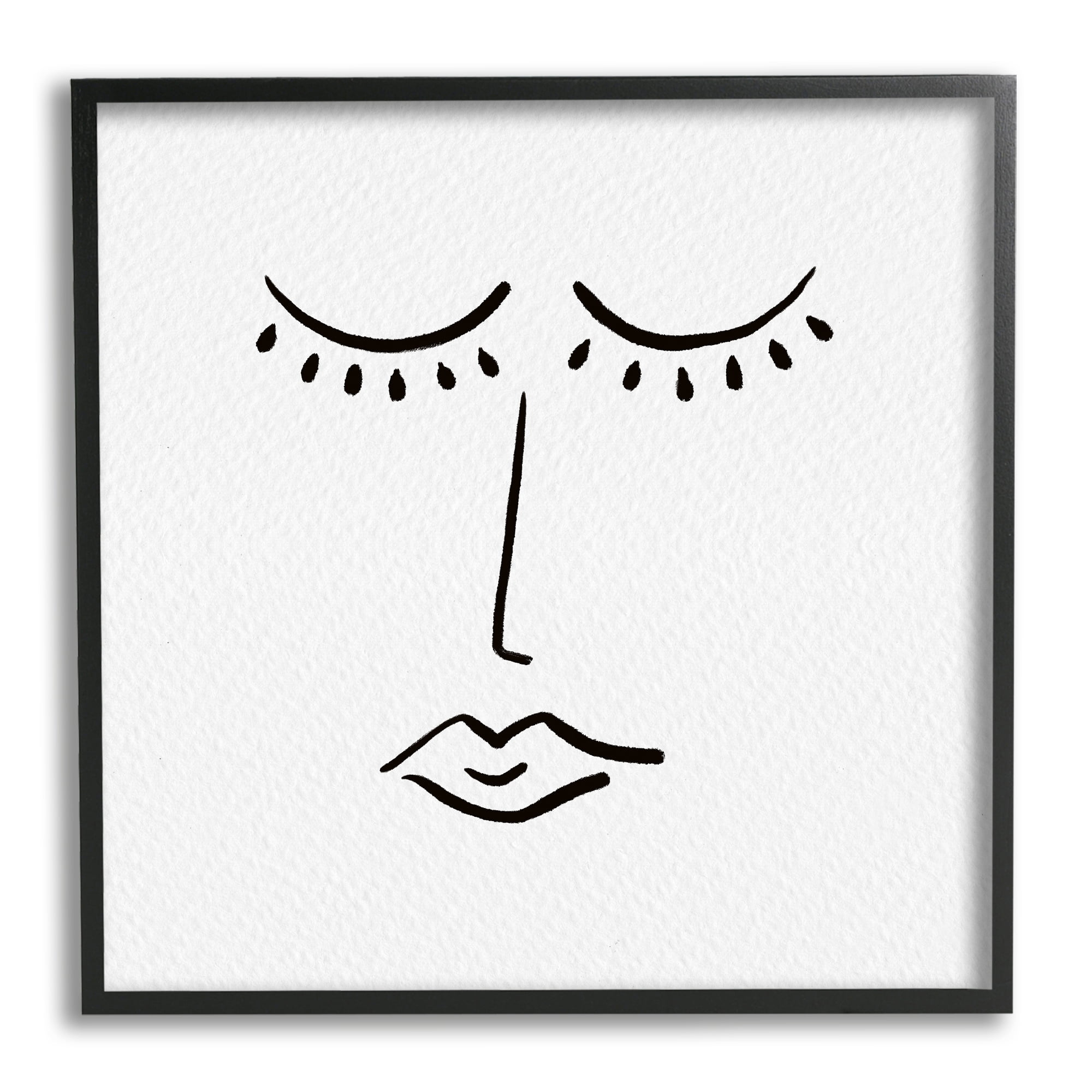 Stupell Industries Closed Eyes Lips Minimal Face Doodle Style Framed Wall Art, 24 x 24, Design by Barry Kite