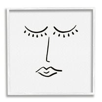 Stupell Industries Closed Eyes Lips Minimal Face Doodle Style Framed Wall Art, 24 x 24, Design by Barry Kite