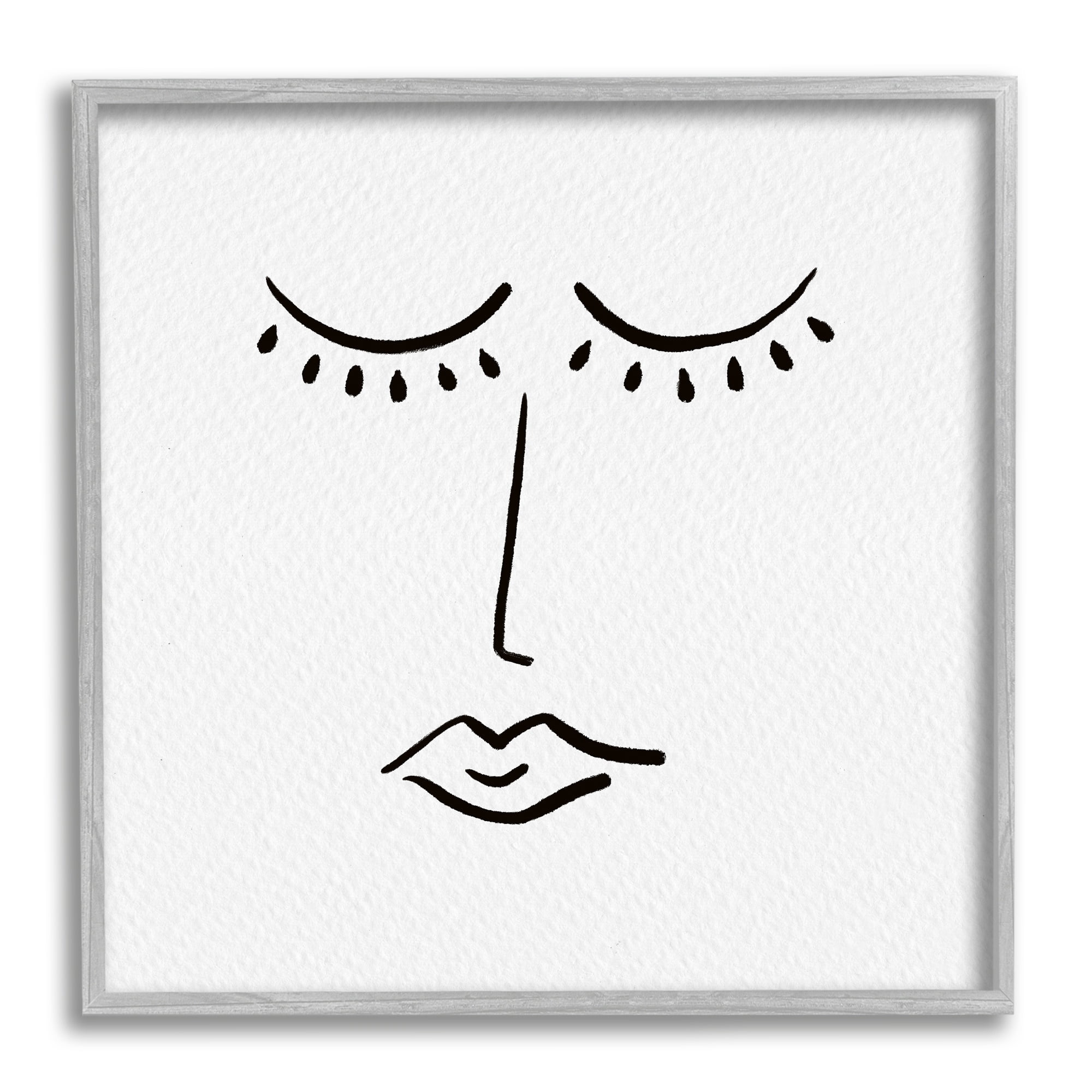 Stupell Industries Closed Eyes Lips Minimal Face Doodle Style Framed Wall Art, 24 x 24, Design by Barry Kite