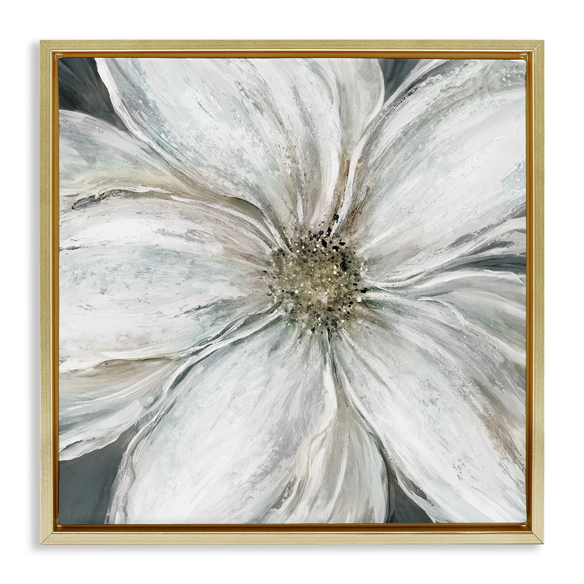 Stupell Industries Closeup Serene White Blossom Gold Framed Floater Canvas Wall Art, design by Carol Robinson