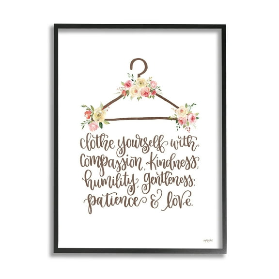 Stupell Industries Clothe Yourself Motivational Fashion Quote Floral Calligraphy Graphic Art Black Framed Art Print Wall Art, Design by Imperfect Dust
