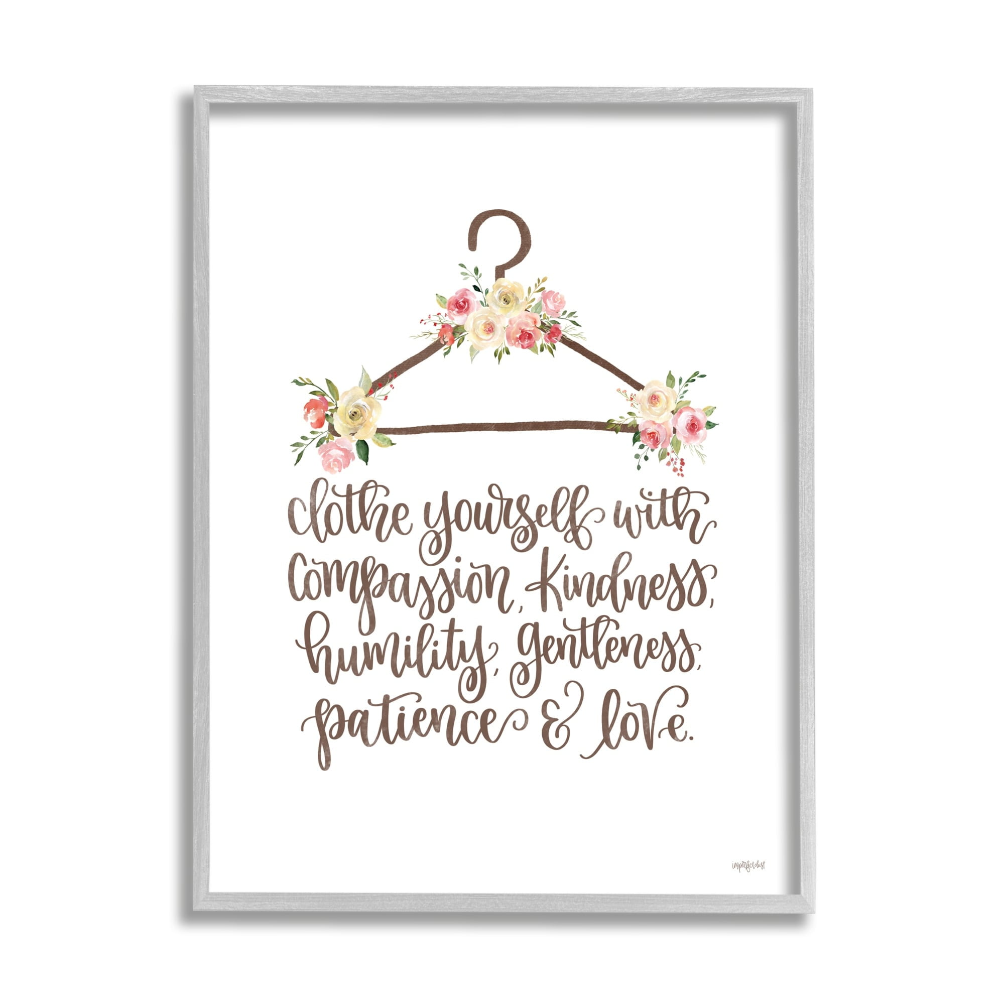 Stupell Industries Clothe Yourself Motivational Fashion Quote Floral Calligraphy Graphic Art Gray Framed Art Print Wall Art, Design by Imperfect Dust