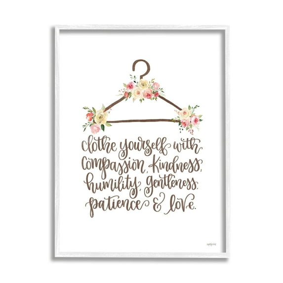 Stupell Industries Clothe Yourself Motivational Fashion Quote Floral Calligraphy Graphic Art White Framed Art Print Wall Art, Design by Imperfect Dust