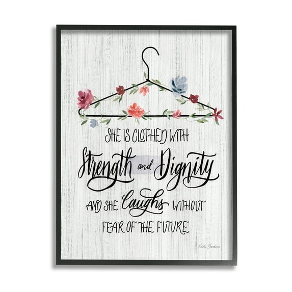 Stupell Industries Clothed With Strength Dignity Chic Motivational Laundry Phrase, 16 x 20,Design by Kristen Brockmon