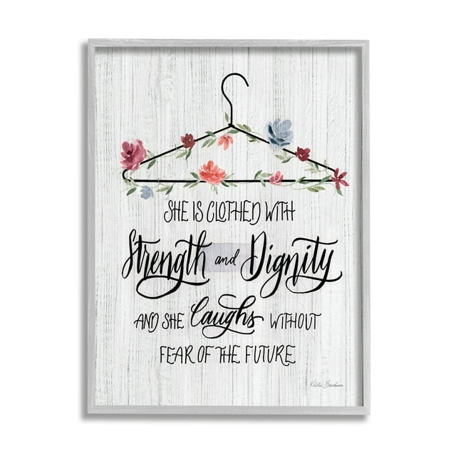 Stupell Industries Clothed With Strength Dignity Chic Motivational Laundry Phrase, 16 x 20,Design by Kristen Brockmon