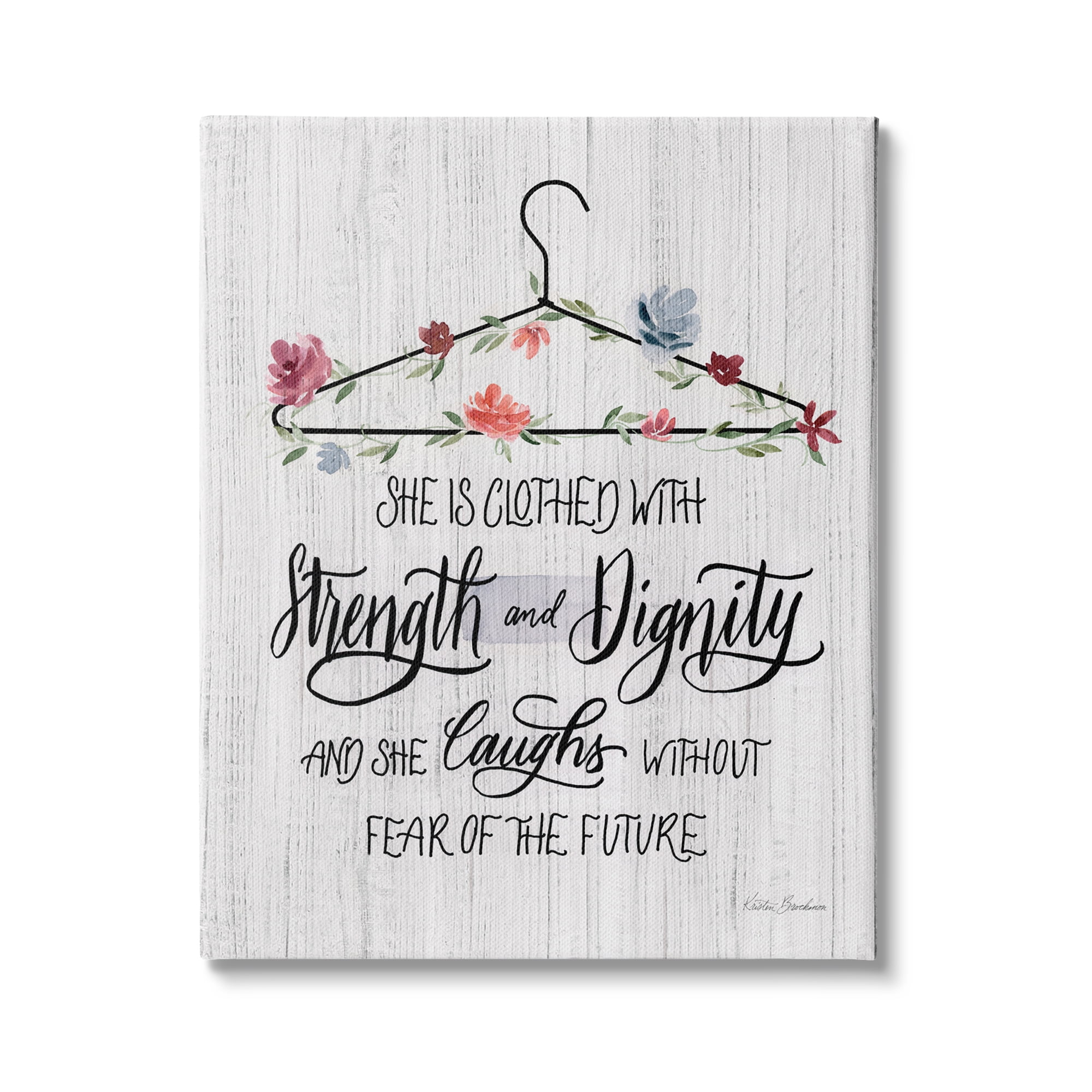 Stupell Industries Clothed With Strength Dignity Chic Motivational Laundry Phrase, 36 x 48,Design by Kristen Brockmon