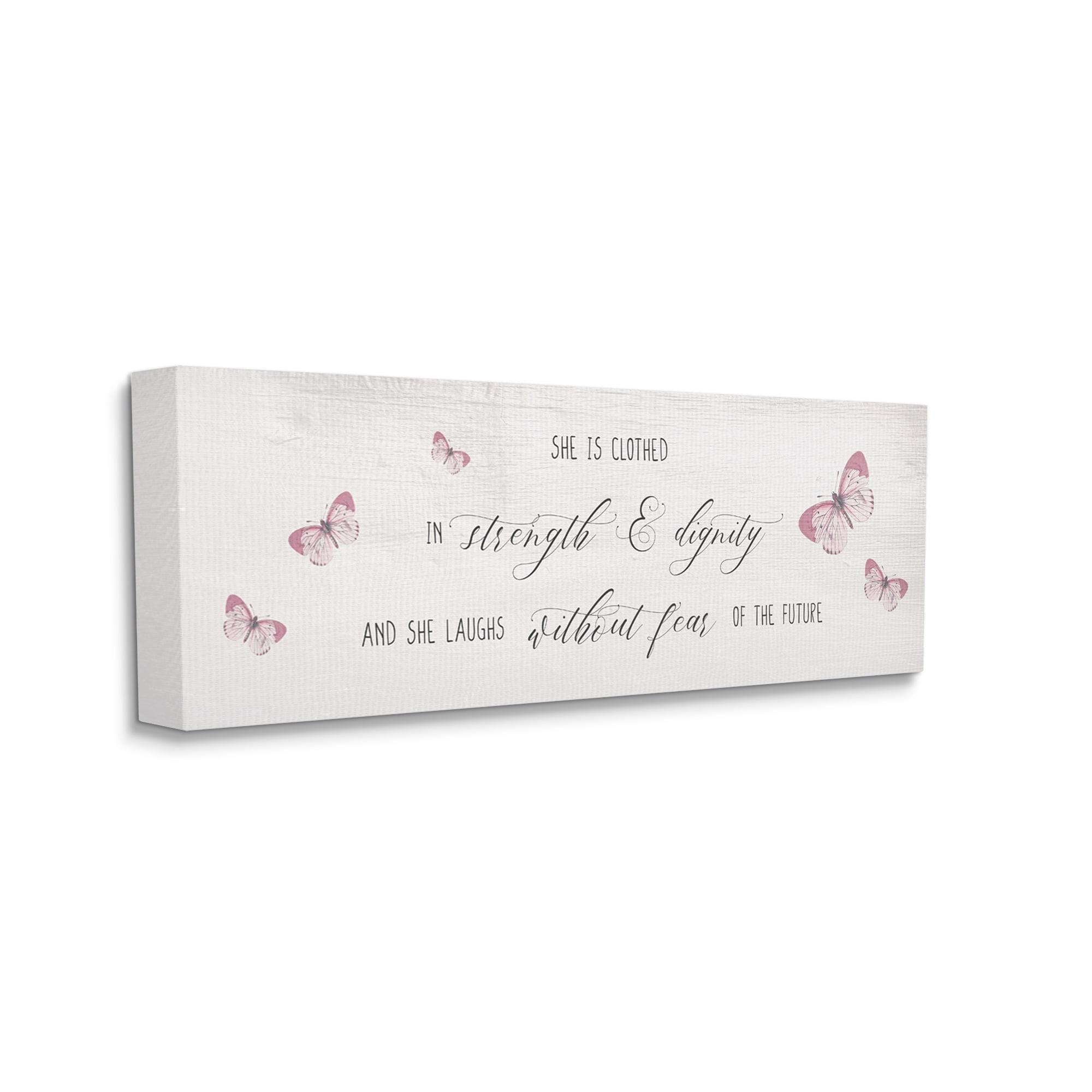 Stupell Industries Clothed in Strength and Dignity Phrase Pink Butterflies, 13 x 30, Design by Daphne Polselli