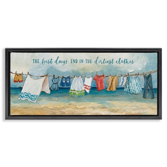 Stupell Industries Farmhouse Clothesline By The Sea Black Floating Frame Canvas Art, 25 x 11, by Charlene Olson