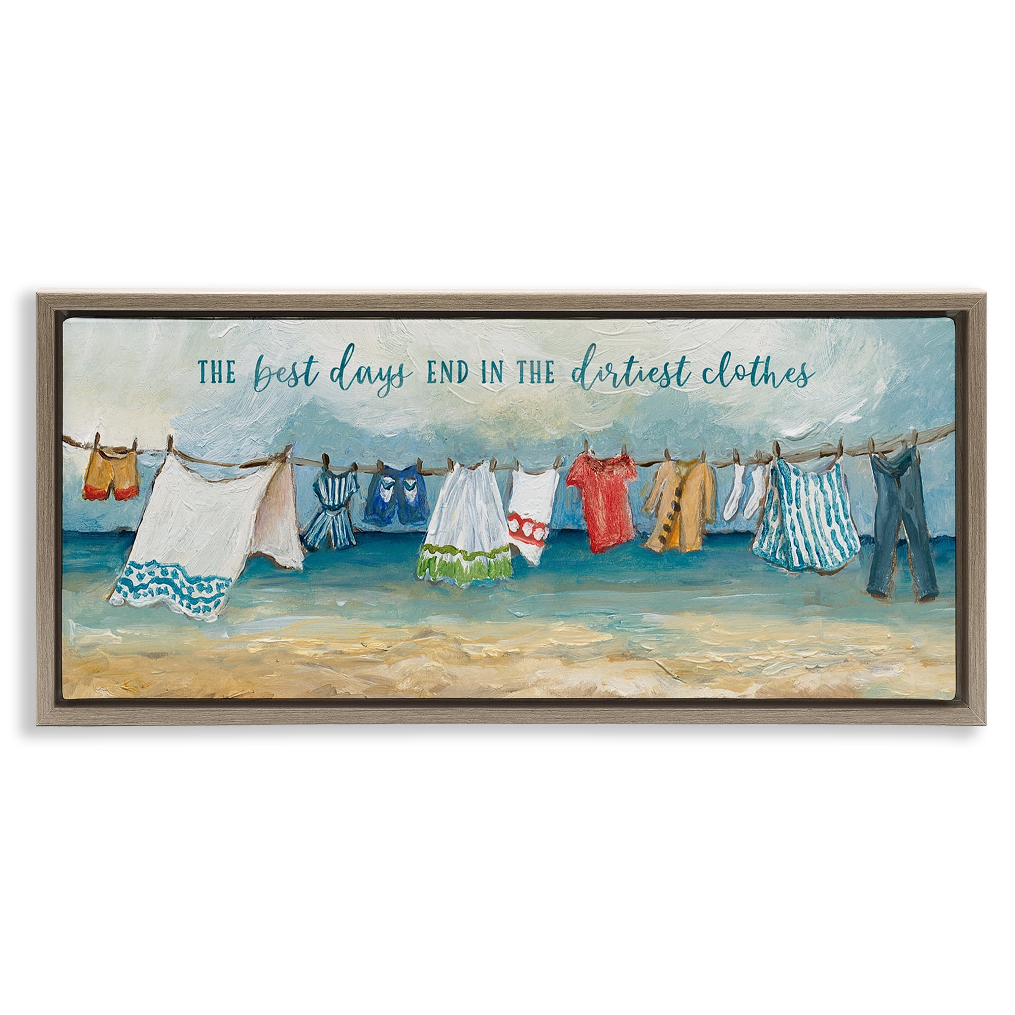 Stupell Industries Clothesline By The Sea Brown Framed Floater Canvas Wall Art, design by Charlene Olson
