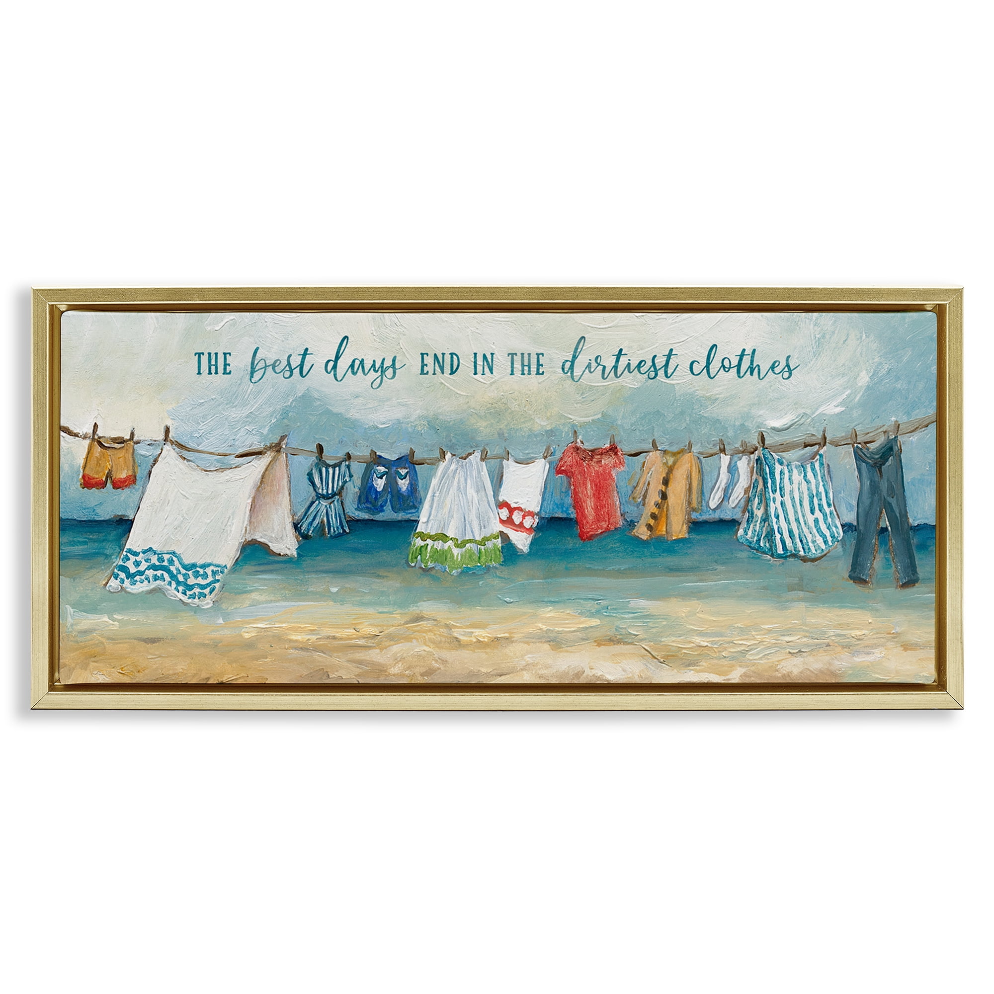 Stupell Industries Clothesline By The Sea Gold Framed Floater Canvas Wall Art, design by Charlene Olson
