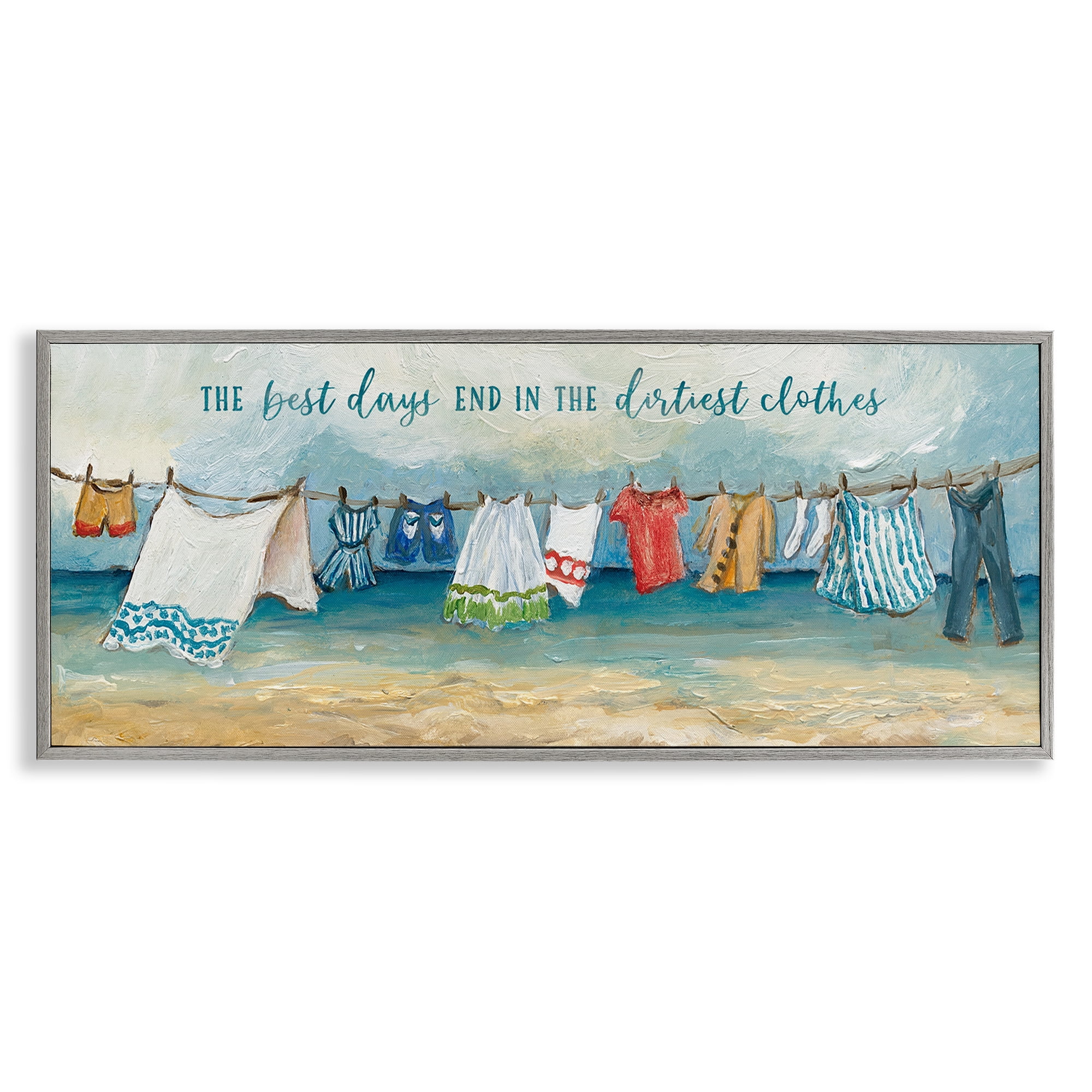 Stupell Industries Clothesline By The Sea Gray Framed Giclee Art, design by Charlene Olson