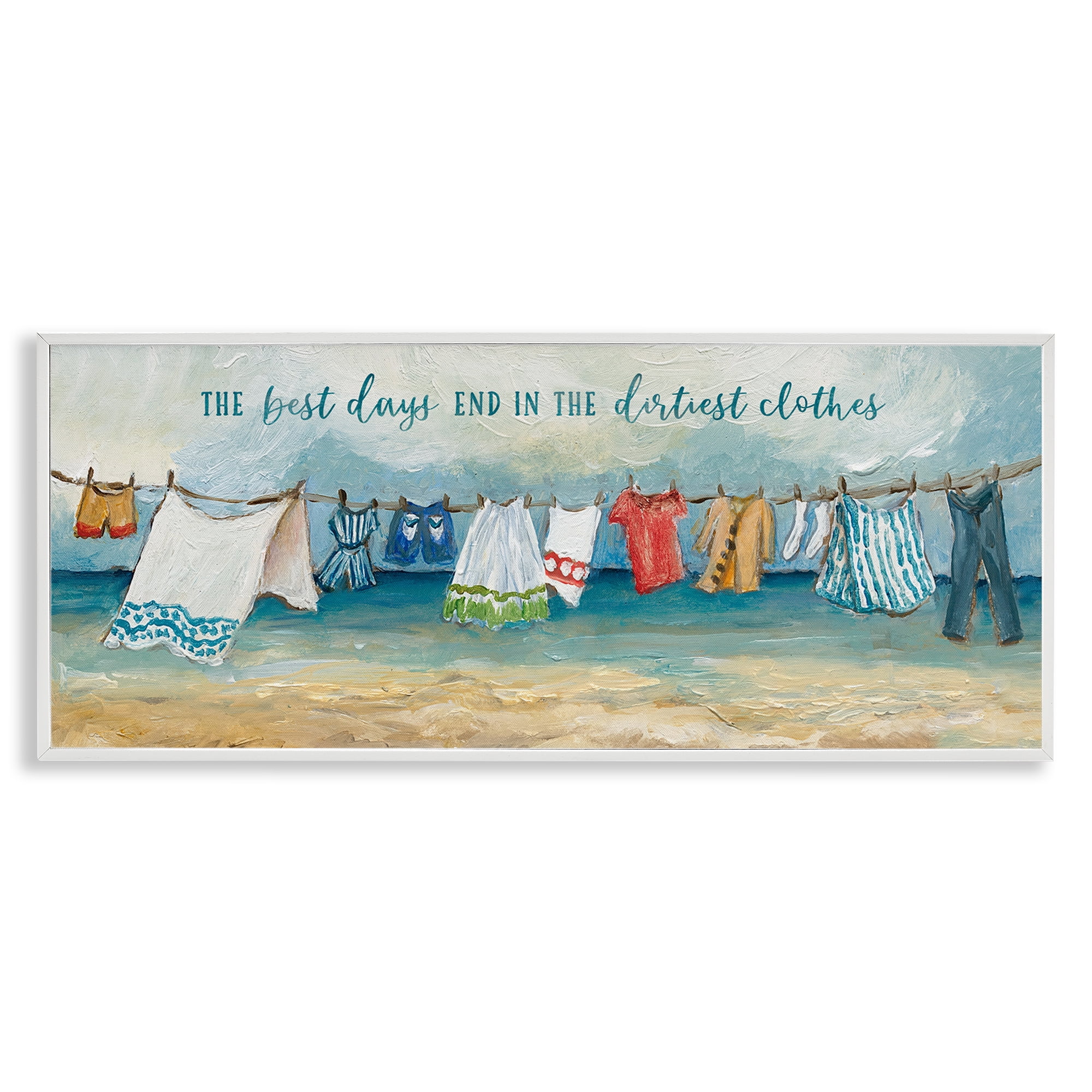 Stupell Industries Clothesline By The Sea White Framed Giclee Art, design by Charlene Olson
