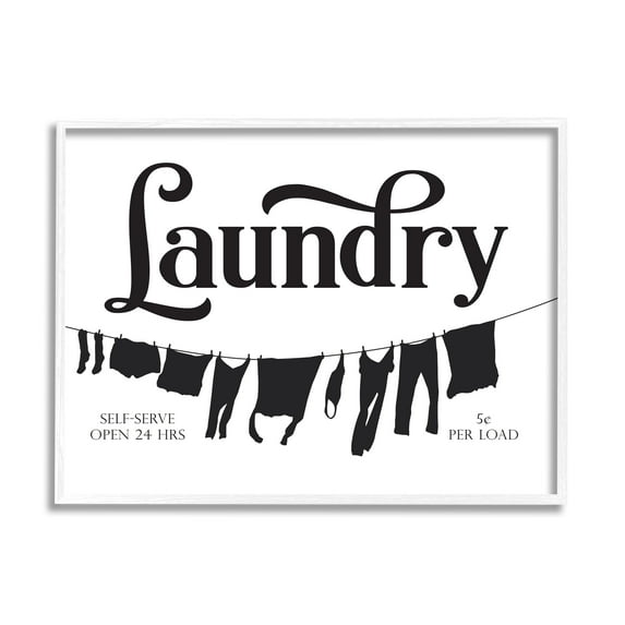 Stupell Industries Clothesline Laundry Room Sign Vintage Advertisement Graphic Art White Framed Art Print Wall Art, 11x14, by Lettered and Lined