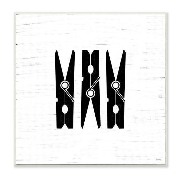 Stupell Industries Clothespin Laundry Bathroom Black And White Design Wall Plaque Art by Gigi Louise