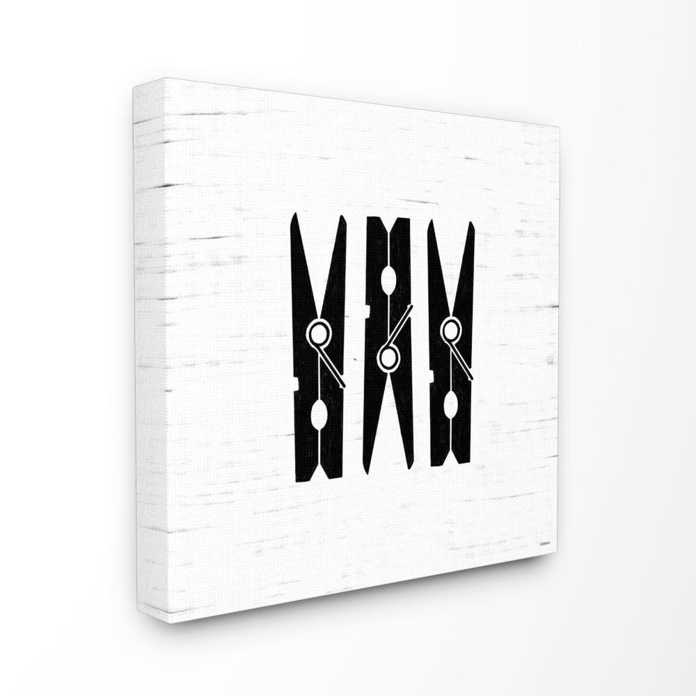 Stupell Industries Clothespin Laundry Bathroom Black And White Design XL Canvas Wall Art by Gigi Louise