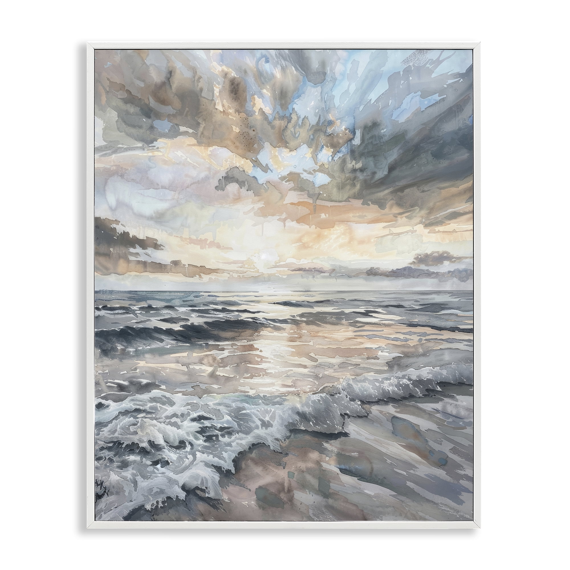 Stupell Industries Cloud Break over Sea Landscape & Nature Painting White Framed Art Print Wall Art, 16 x 20