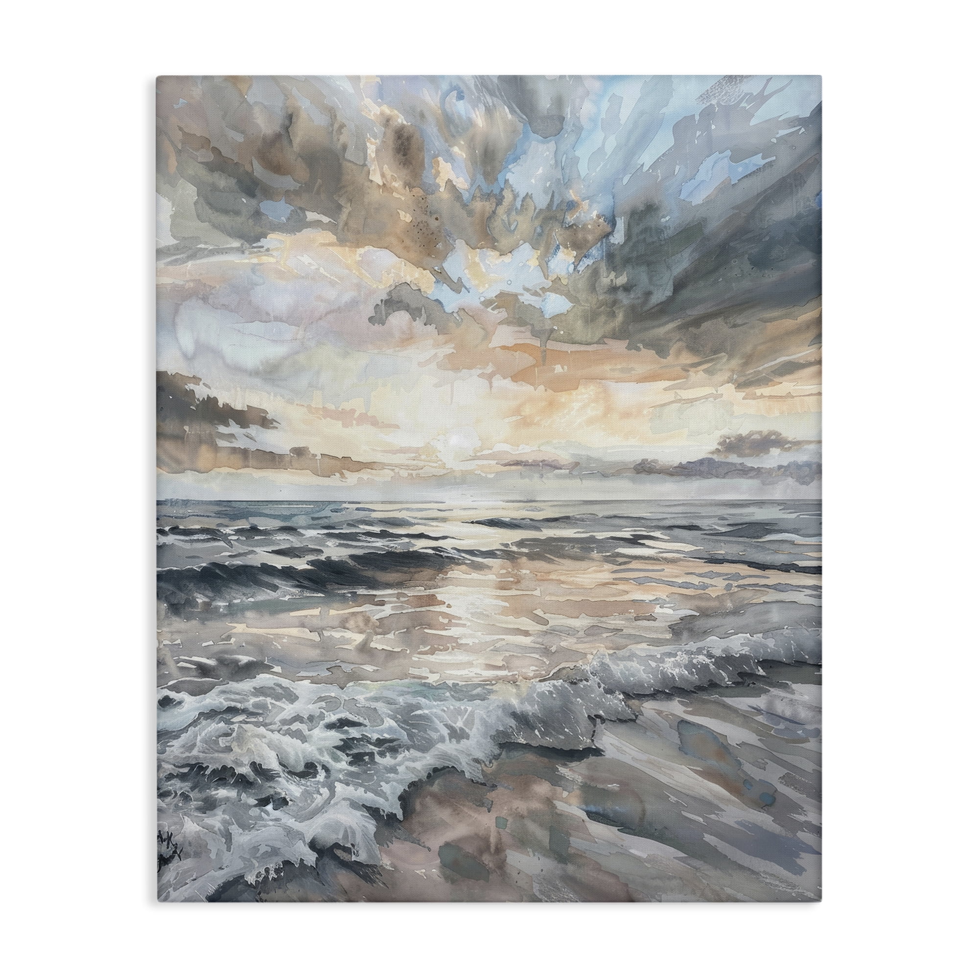 Stupell Industries Cloud Break over Sea Landscape & Nature Painting Wrapped Canvas Art Print Wall Art, 16 x 20