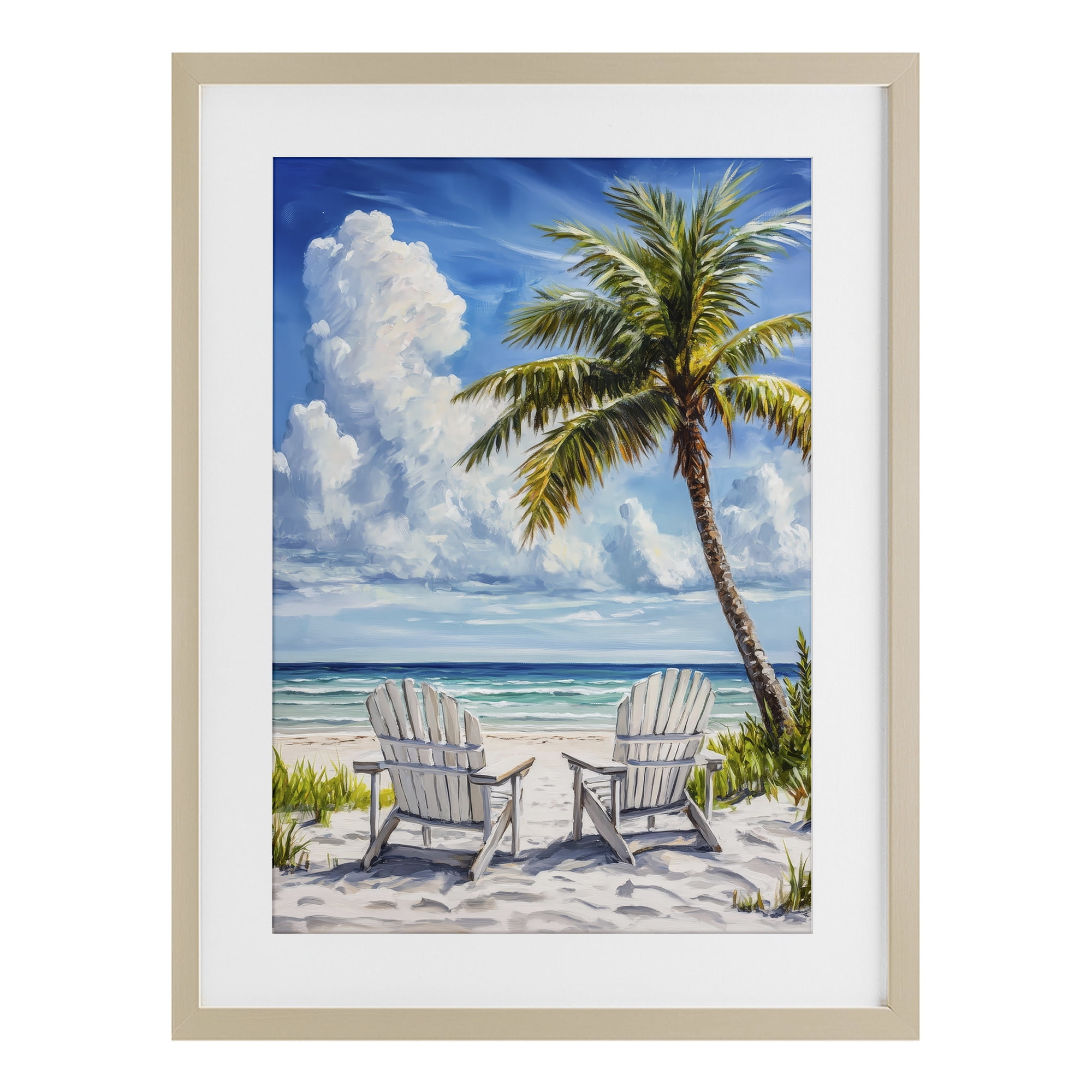 Stupell Industries Clouded Beach with Looming Palm Birch Framed Print Under Glass, design by Petal Prints Design