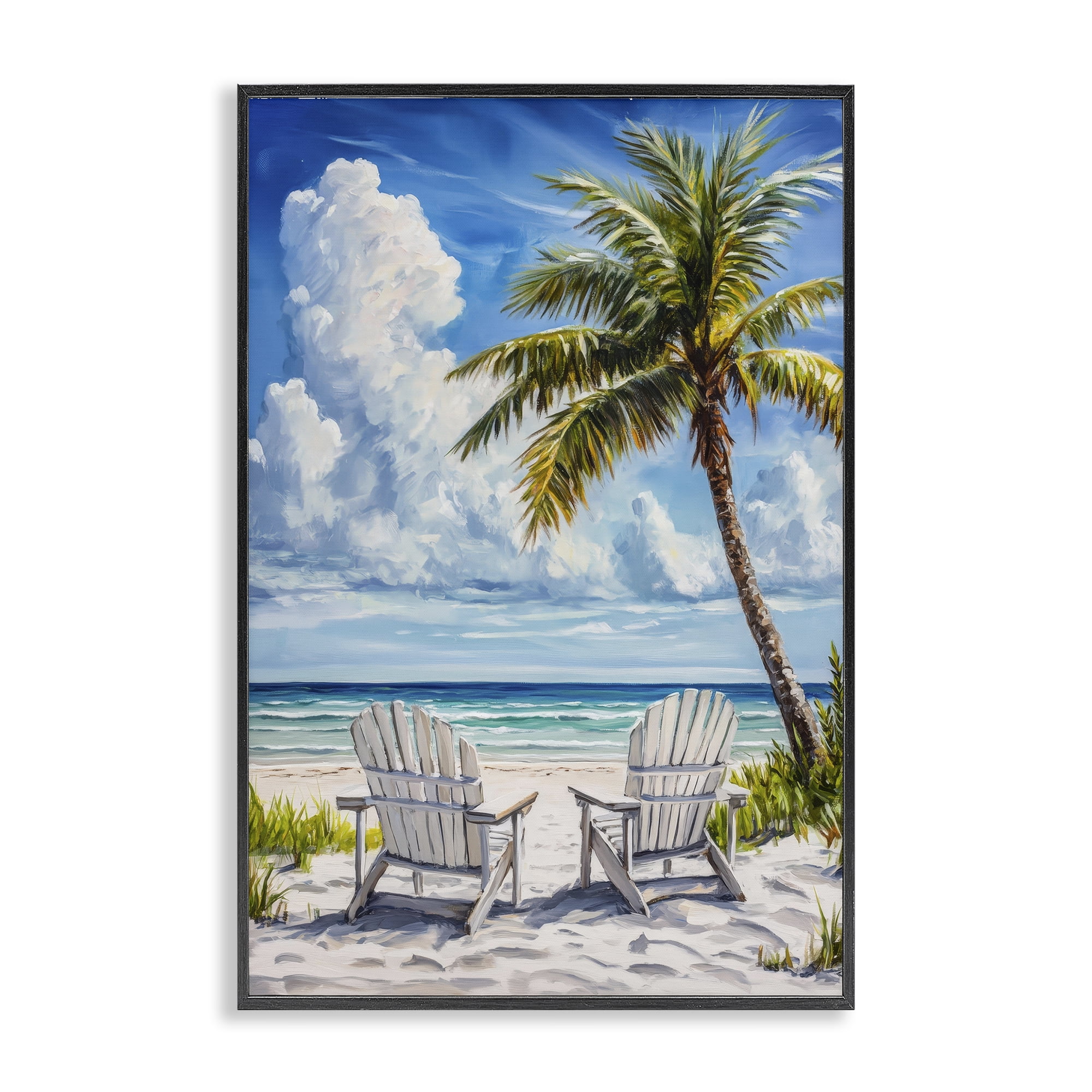 Stupell Industries Clouded Beach with Looming Palm Black Framed Giclee Art, design by Petal Prints Design