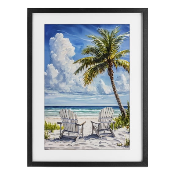 Stupell Industries Tropical Clouded Beach with Looming Palm Black Framed Print Under Glass, 14 x 20, by Petals Prints Design