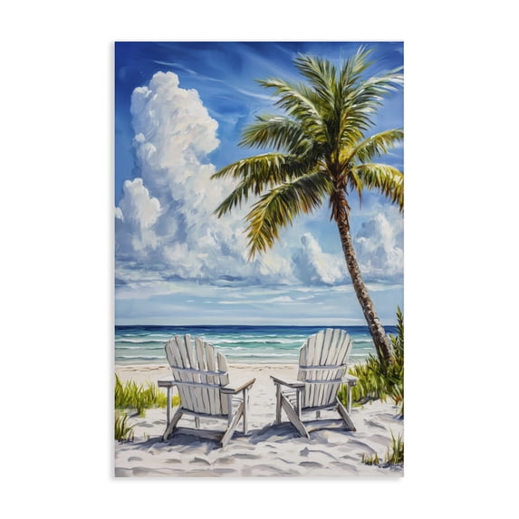 Stupell Industries Tropical Clouded Beach with Looming Palm Canvas Art, 16 x 24, by Petals Prints Design