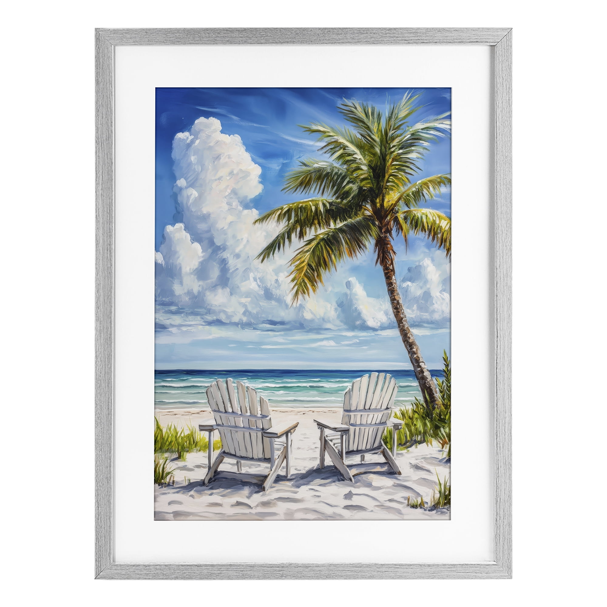 Stupell Industries Clouded Beach with Looming Palm Gray Framed Print Under Glass, design by Petal Prints Design