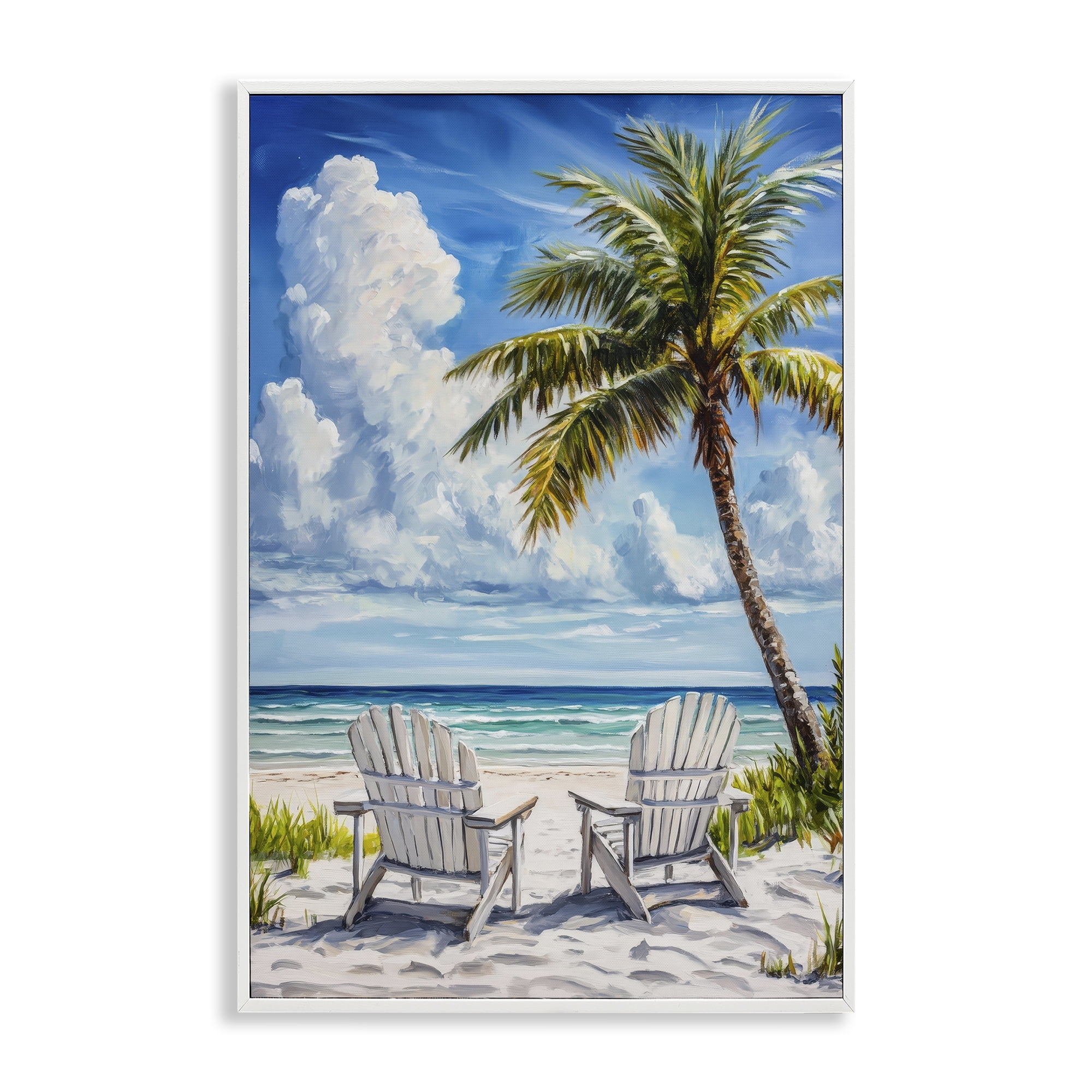 Stupell Industries Clouded Beach with Looming Palm White Framed Giclee Art, design by Petal Prints Design