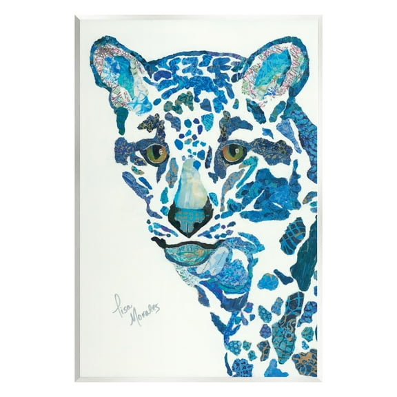 Stupell Industries Clouded Leopard Collaged Blue Patterns Wildlife Animal Painting Unframed Art Print Wall Art, Design by Lisa Morales