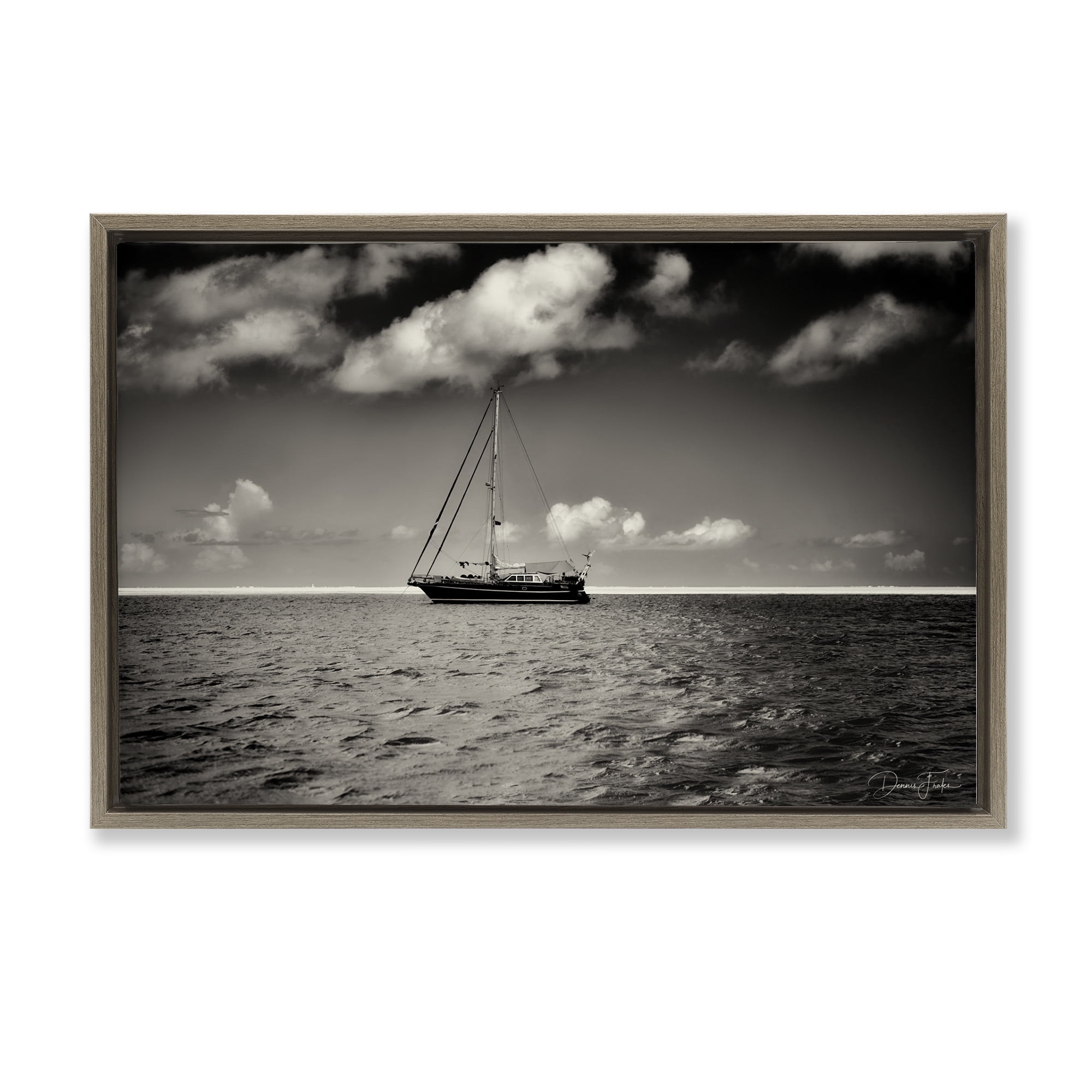 Stupell Industries Clouds Over Big Ship Landscape Photography Brown Floater Framed Canvas Art Print Wall Art, 25 x 17