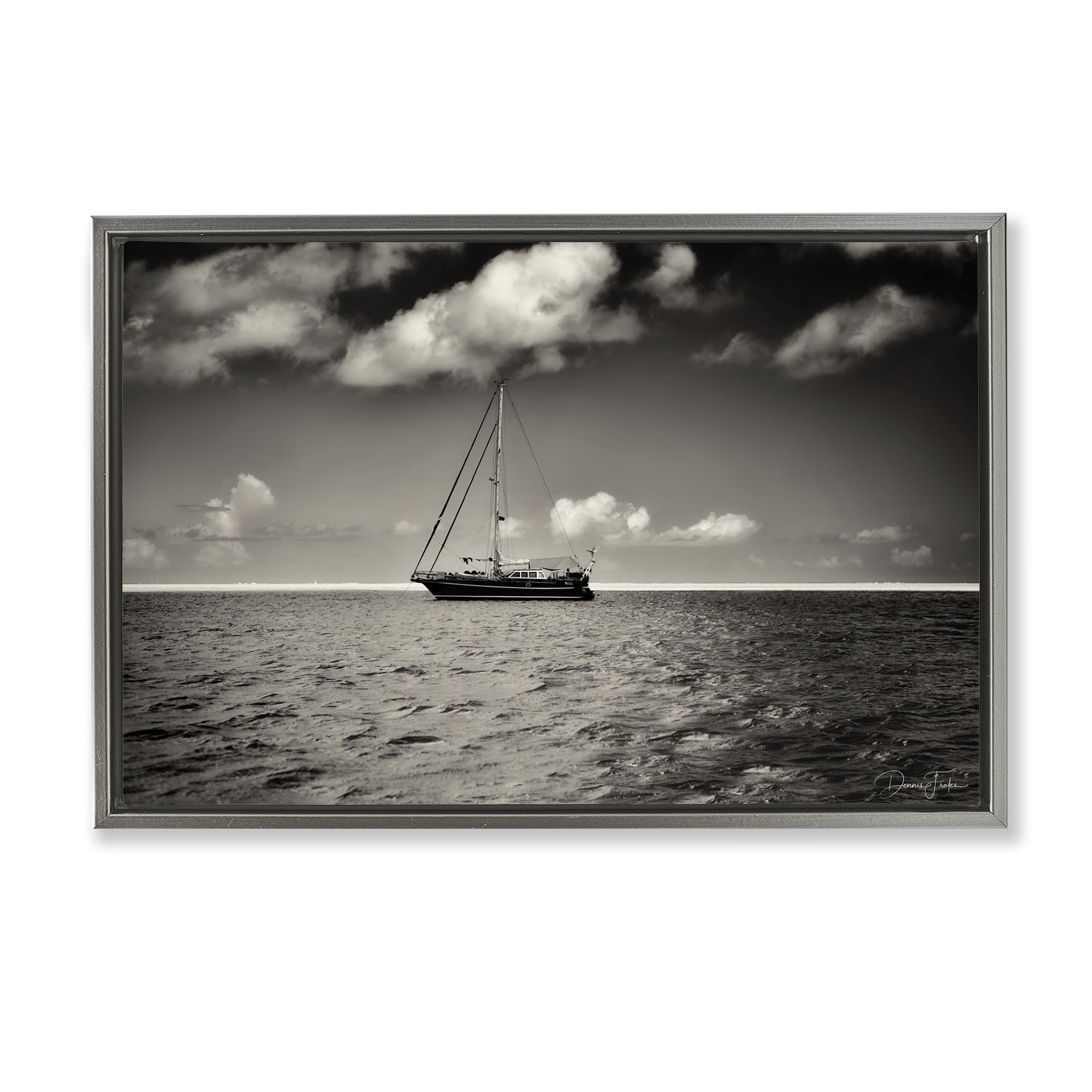 Stupell Industries Clouds Over Big Ship Landscape Photography Gray Floater Framed Canvas Art Print Wall Art, 25 x 17