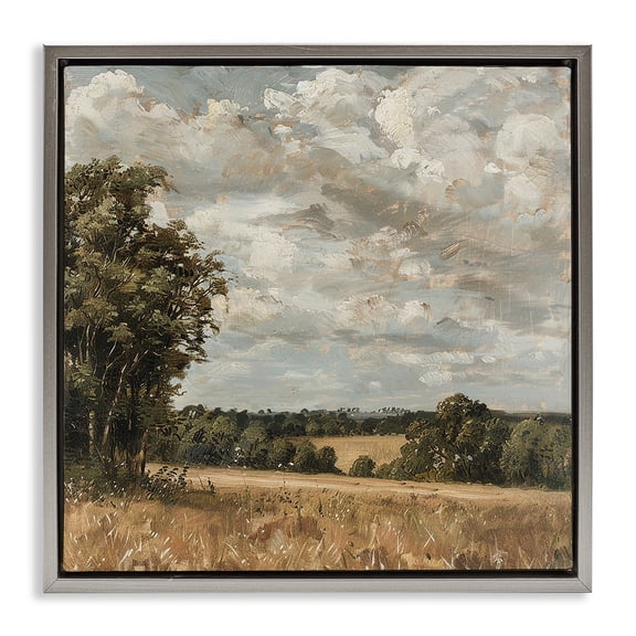 Stupell Industries Clouds Over Country Scenery Landscape & Nature Painting Gray Floater Framed Canvas Art Print Wall Art, 18 x 18