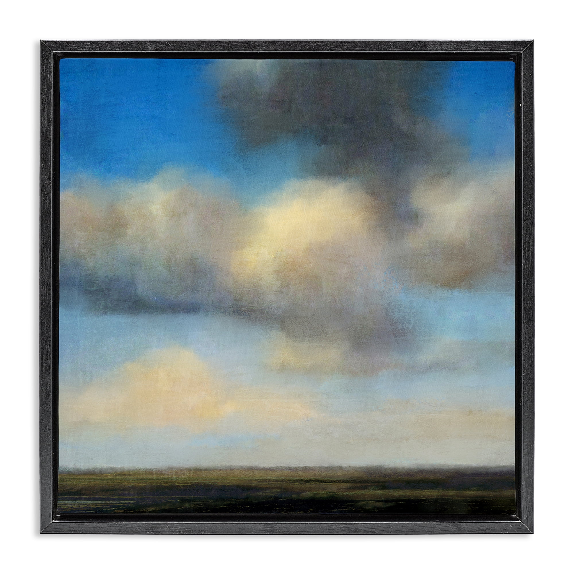 Stupell Industries Clouds Over Countryside Landscape & Nature Painting Black Floater Framed Canvas Art Print Wall Art, 18 x 18